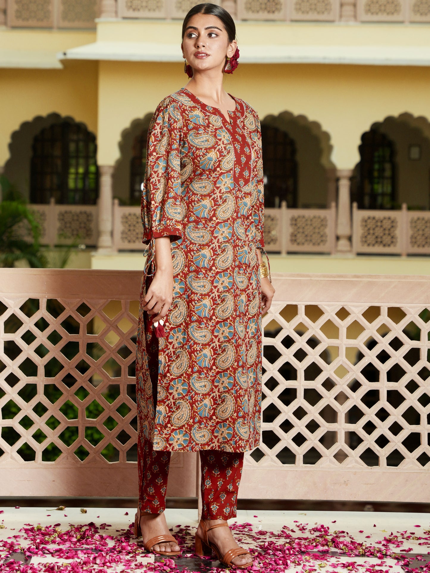 Soft Cotton Floral Straight Red Kurta