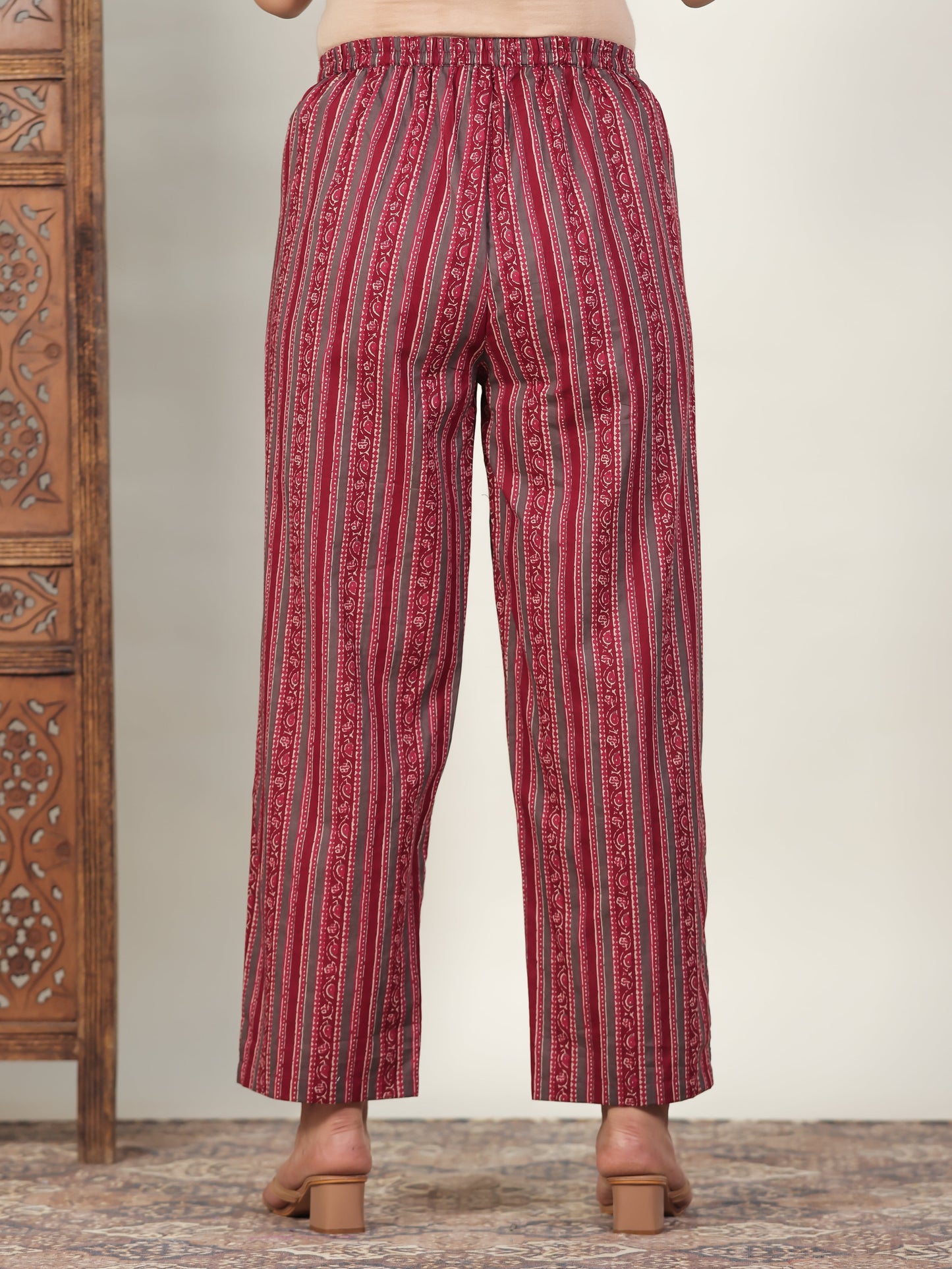 Soft Cotton Striped Maroon Straight Trousers