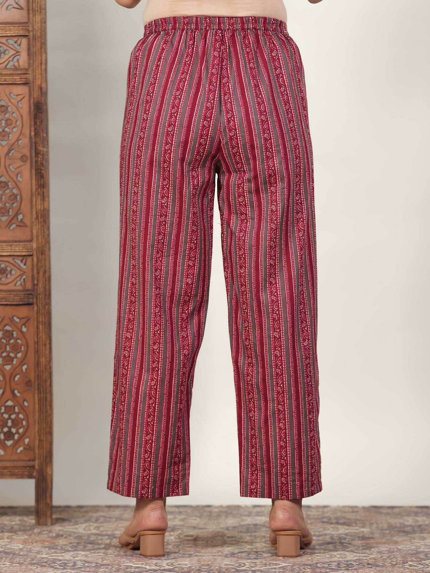 Soft Cotton Striped Maroon Straight Trousers