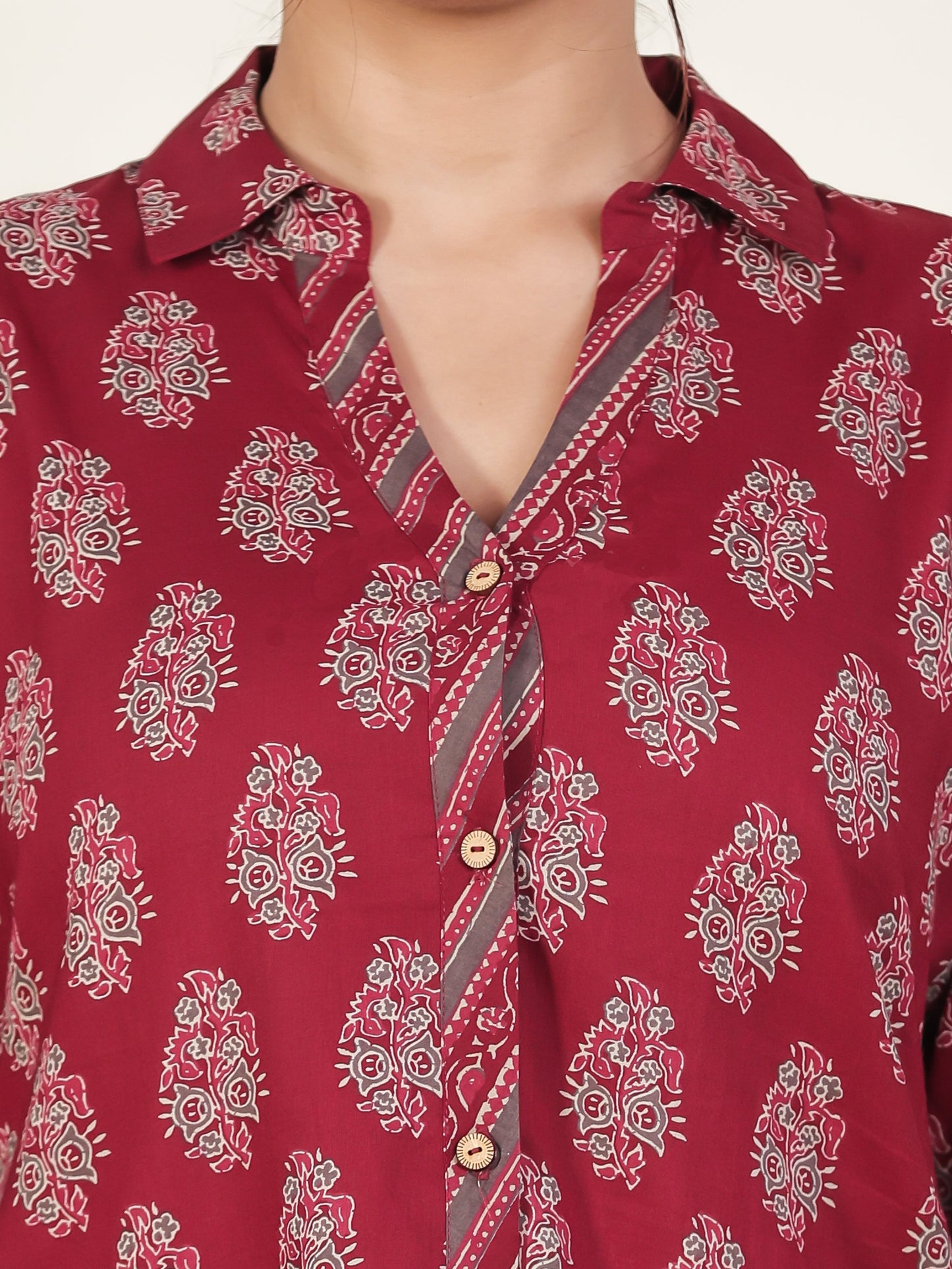 Soft Cotton Butti Straight Maroon Kurta