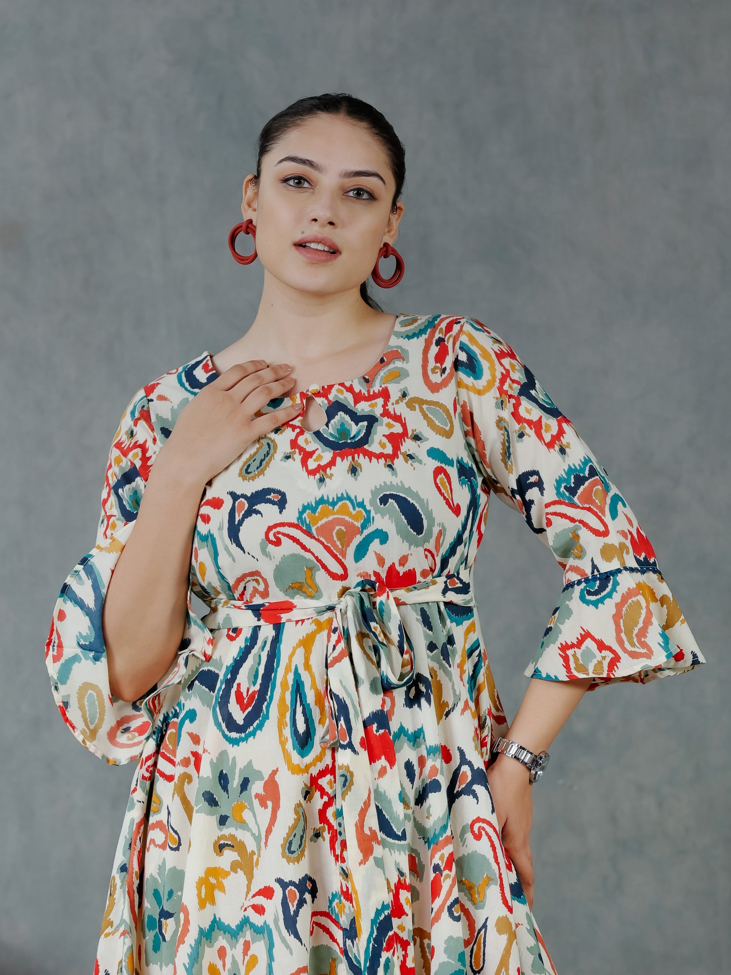 Soft Cotton Paisley Anarkali Off White Dress