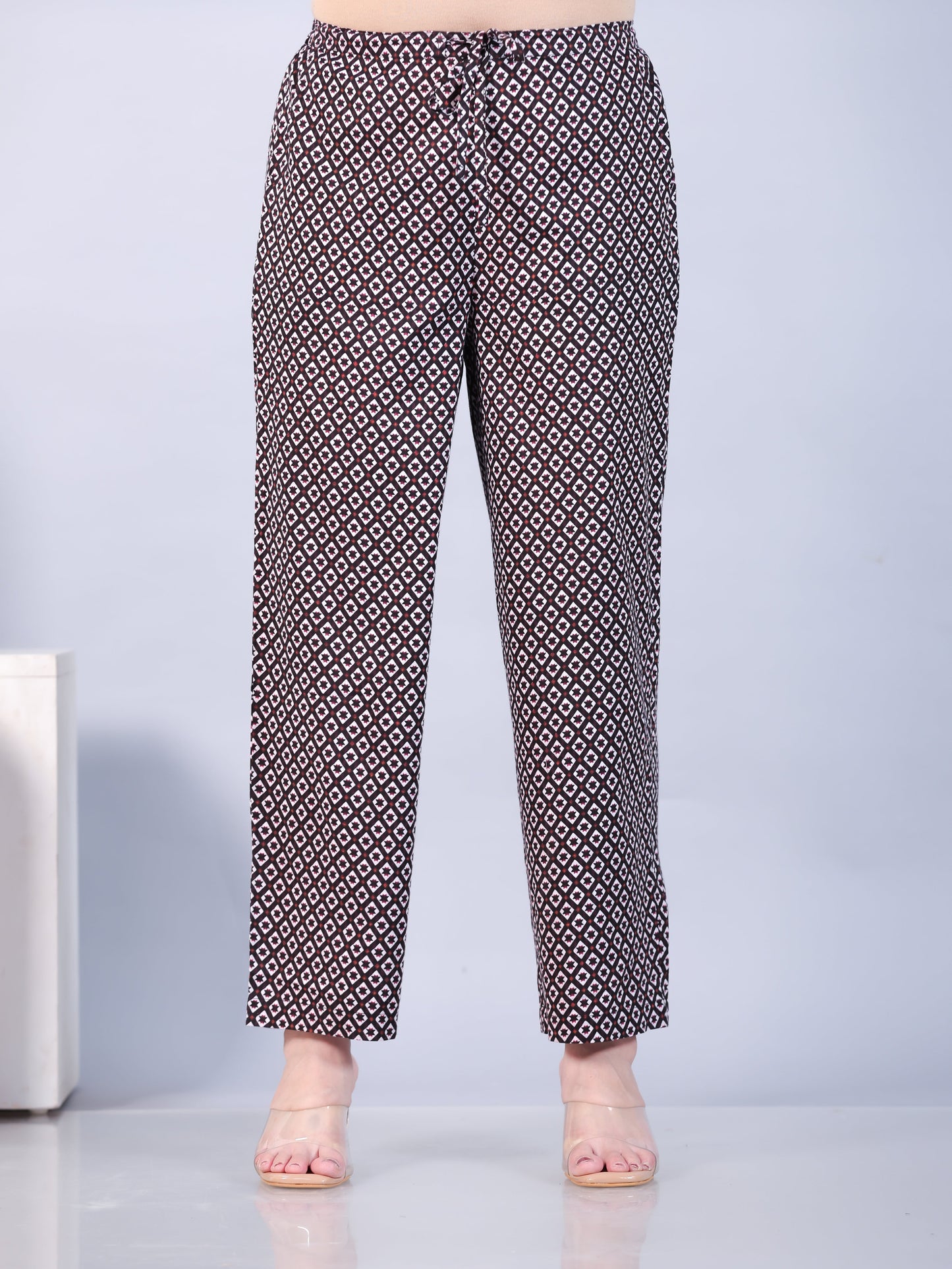 Soft Cotton Floral Black Straight Trousers