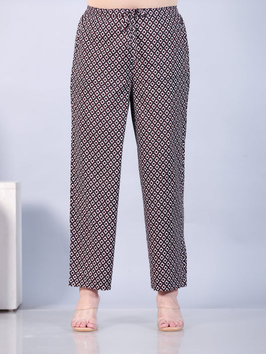 Soft Cotton Floral Black Straight Trousers