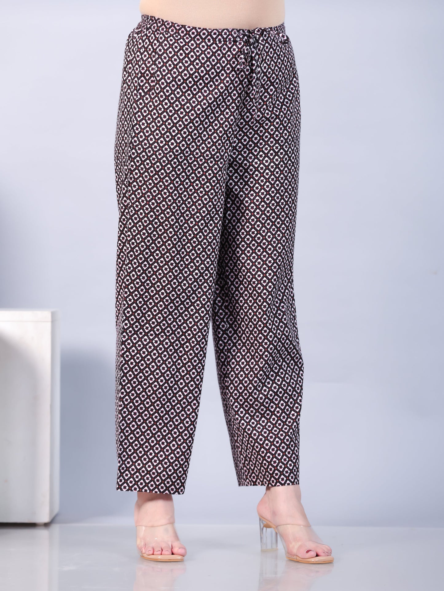 Soft Cotton Floral Black Straight Trousers