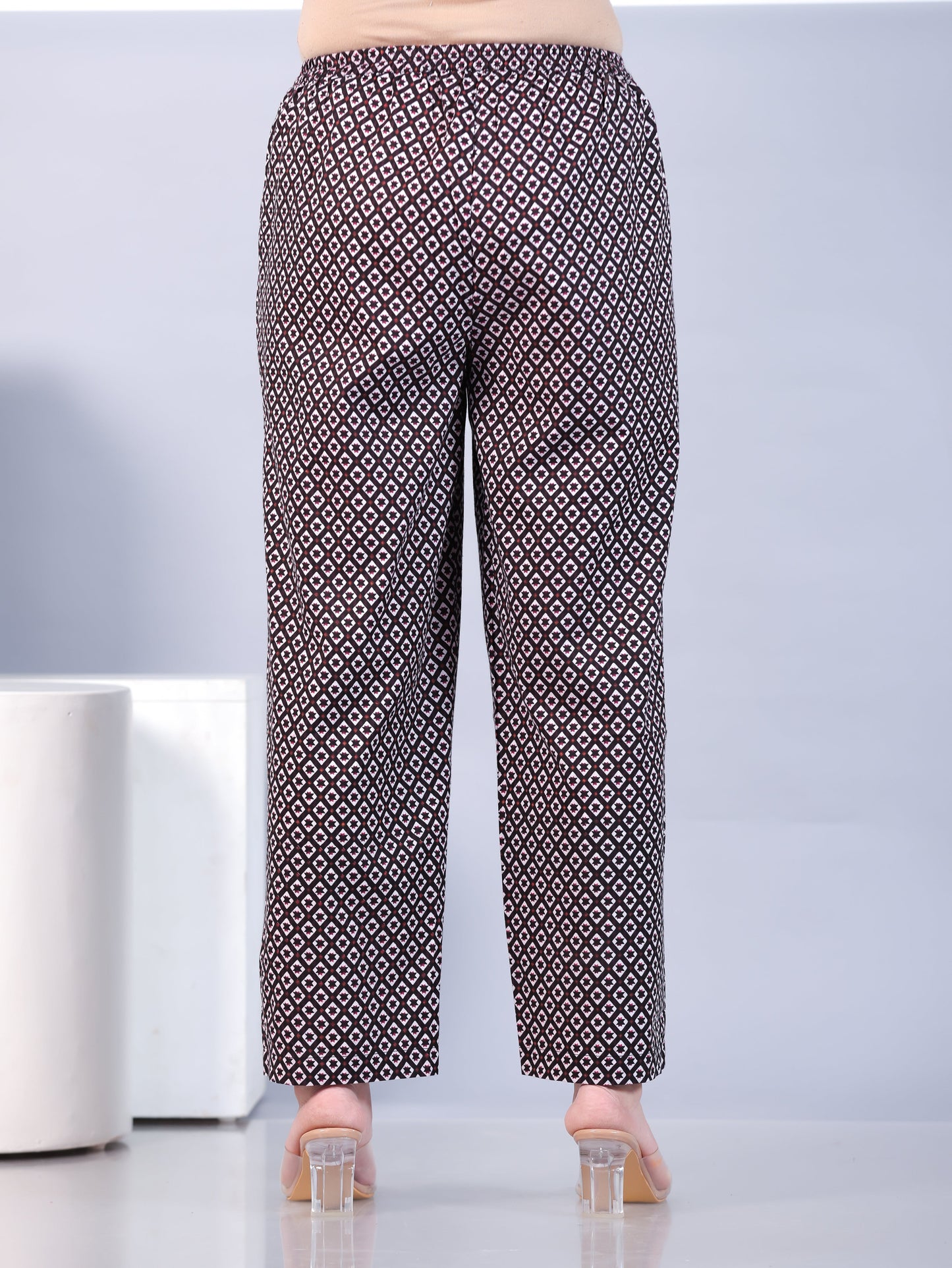 Soft Cotton Floral Black Straight Trousers