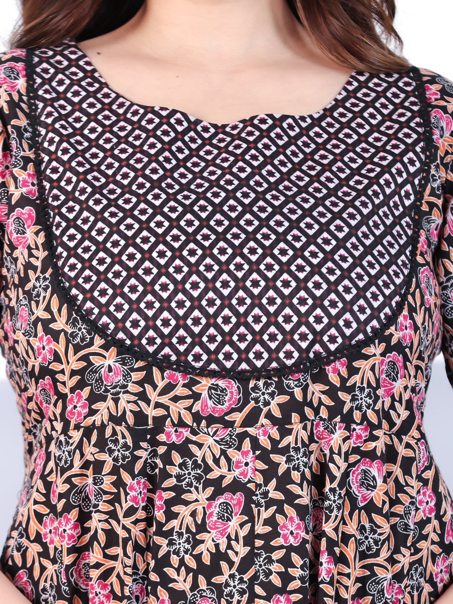 Soft Cotton Floral Anarkali Black Kurta