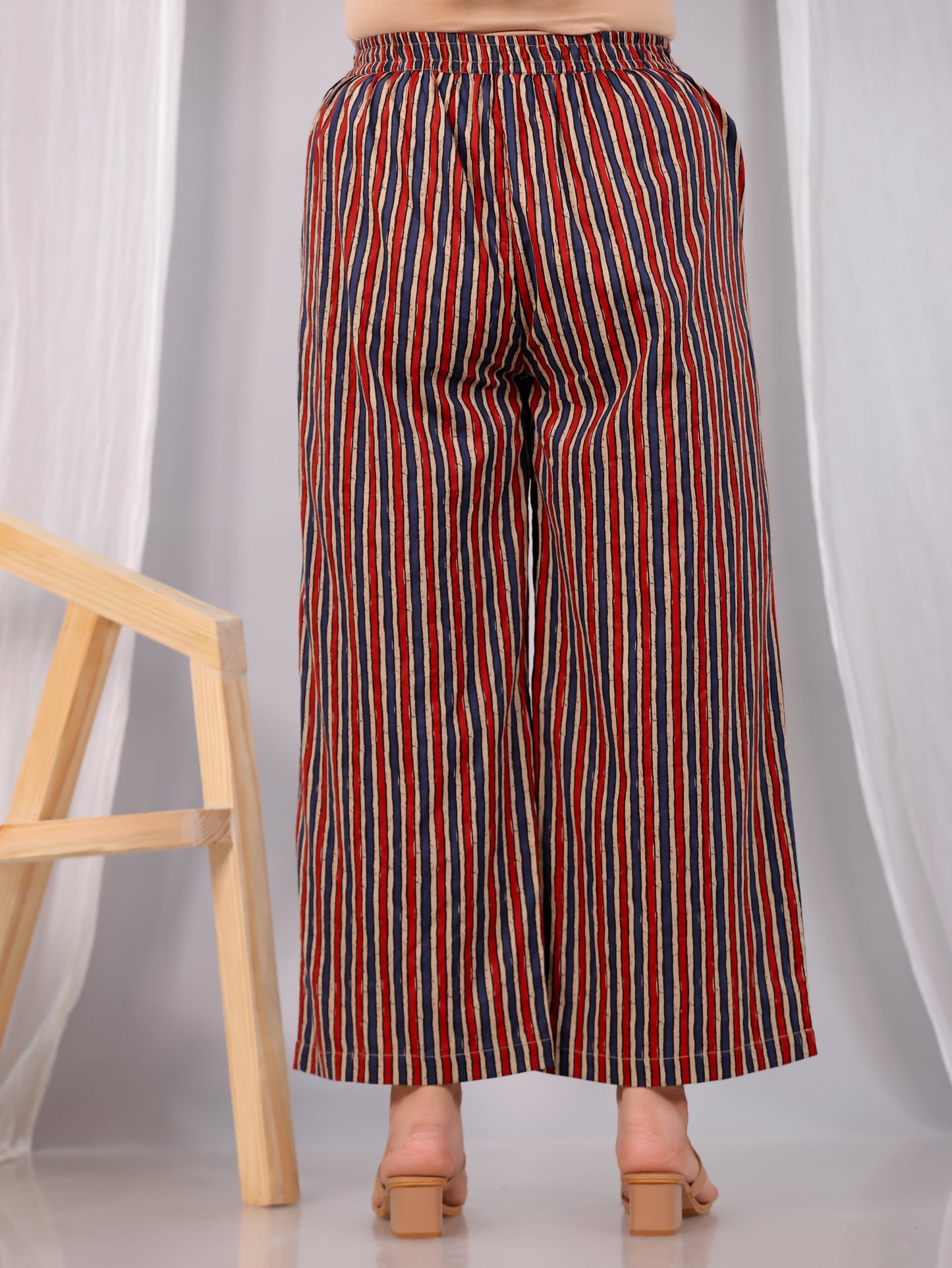 Soft Cotton Striped Red Flared Trousers