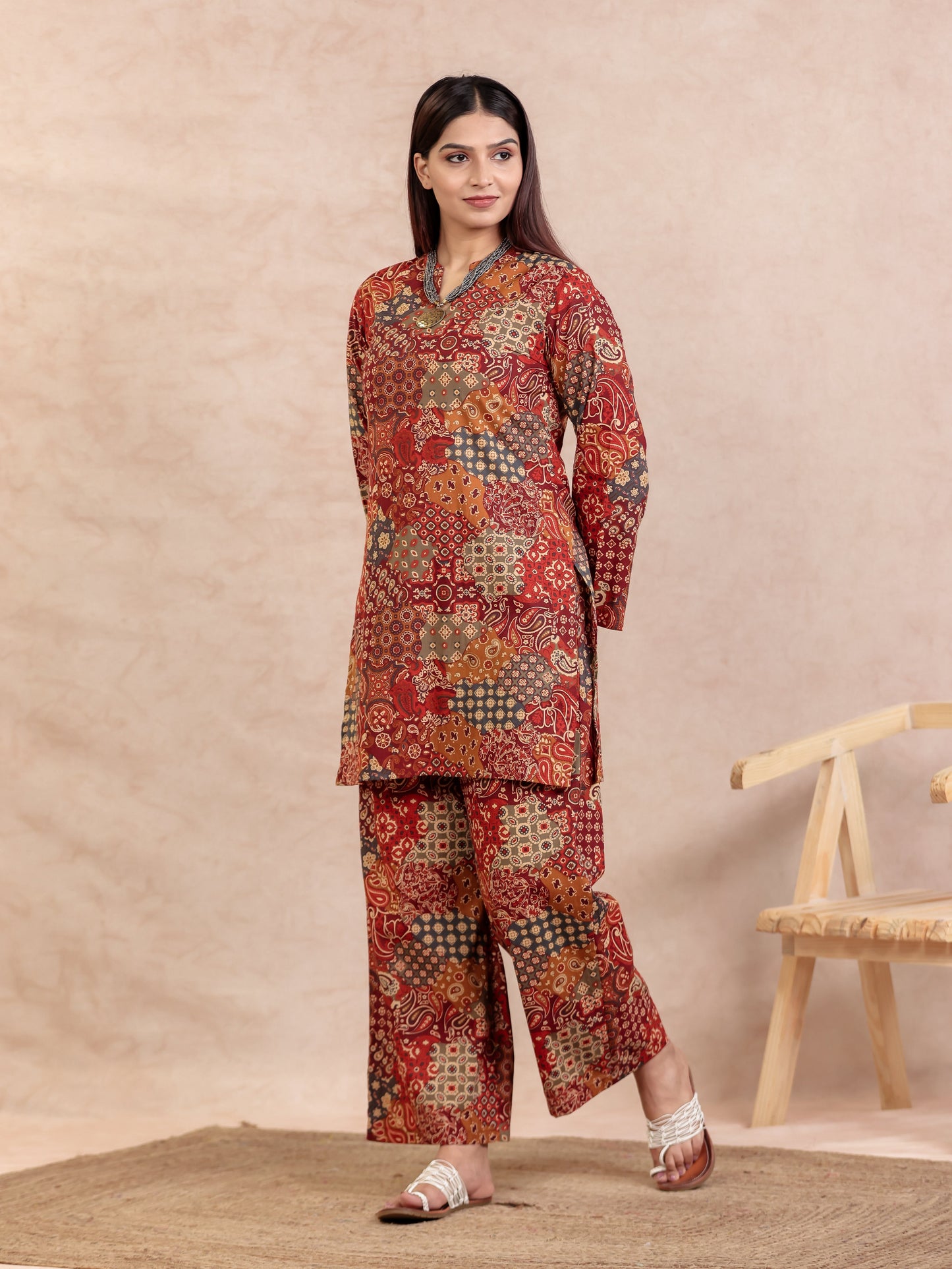 Soft Cotton Patchwork Straight Multicolor Kurta