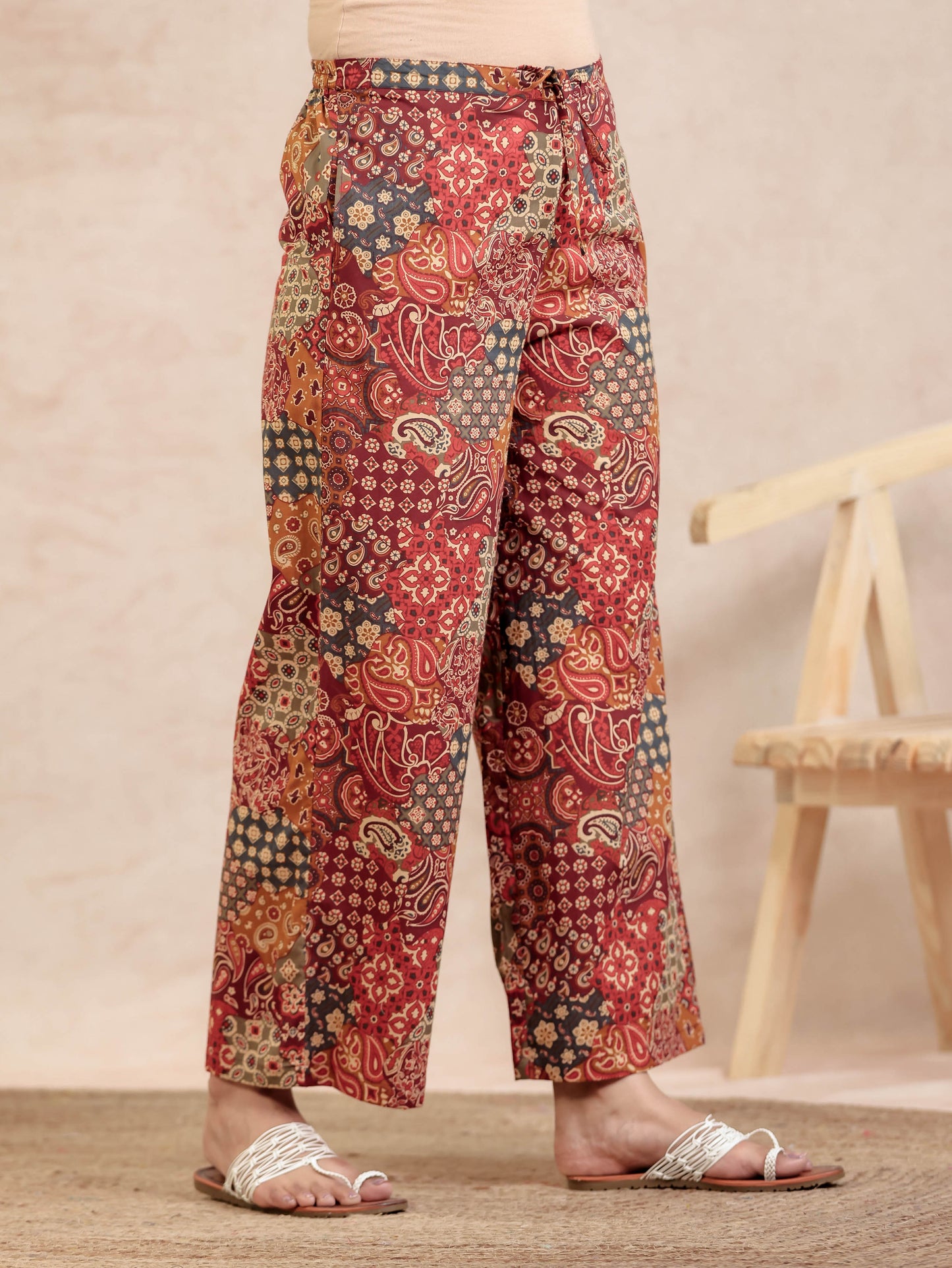 Soft Cotton Patchwork Straight Multicolor Kurta