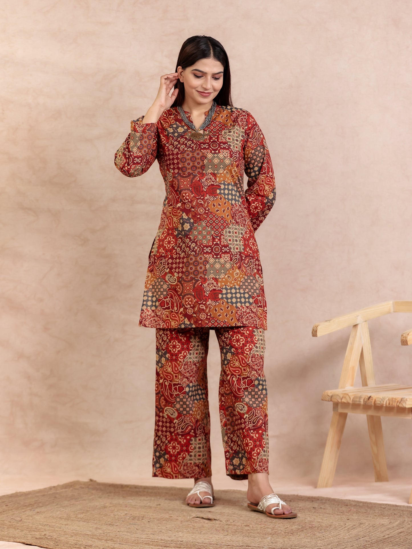 Soft Cotton Patchwork Straight Multicolor Kurta