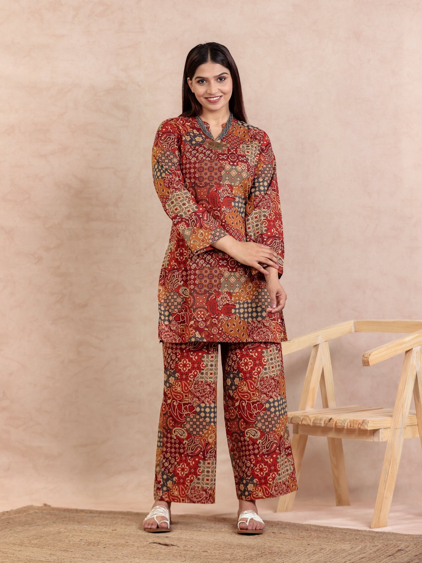Soft Cotton Patchwork Straight Multicolor Kurta