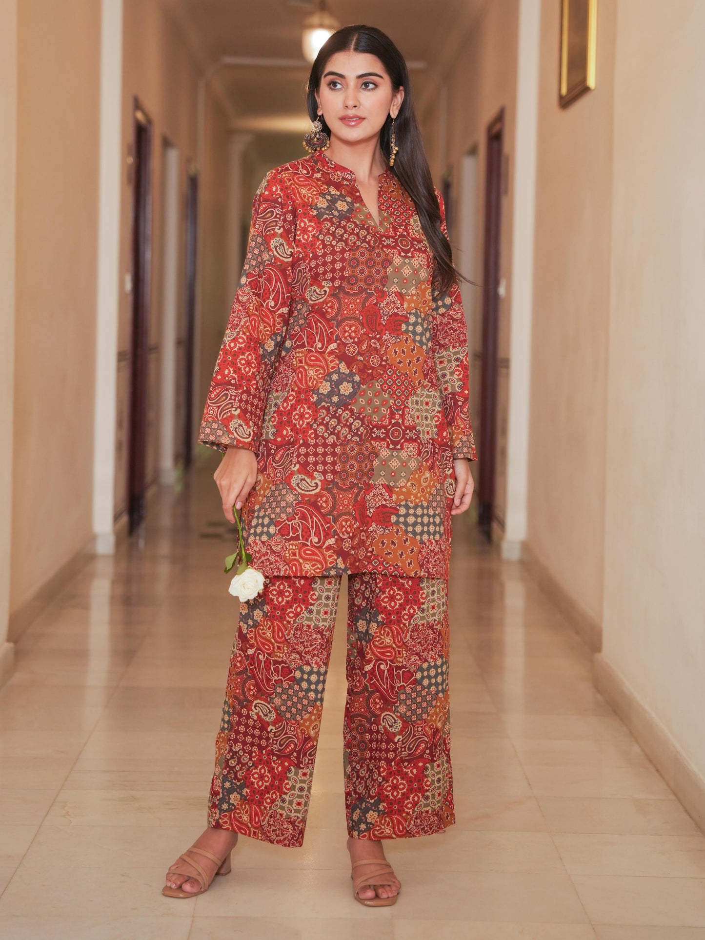 Soft Cotton Patchwork Straight Multicolor Kurta