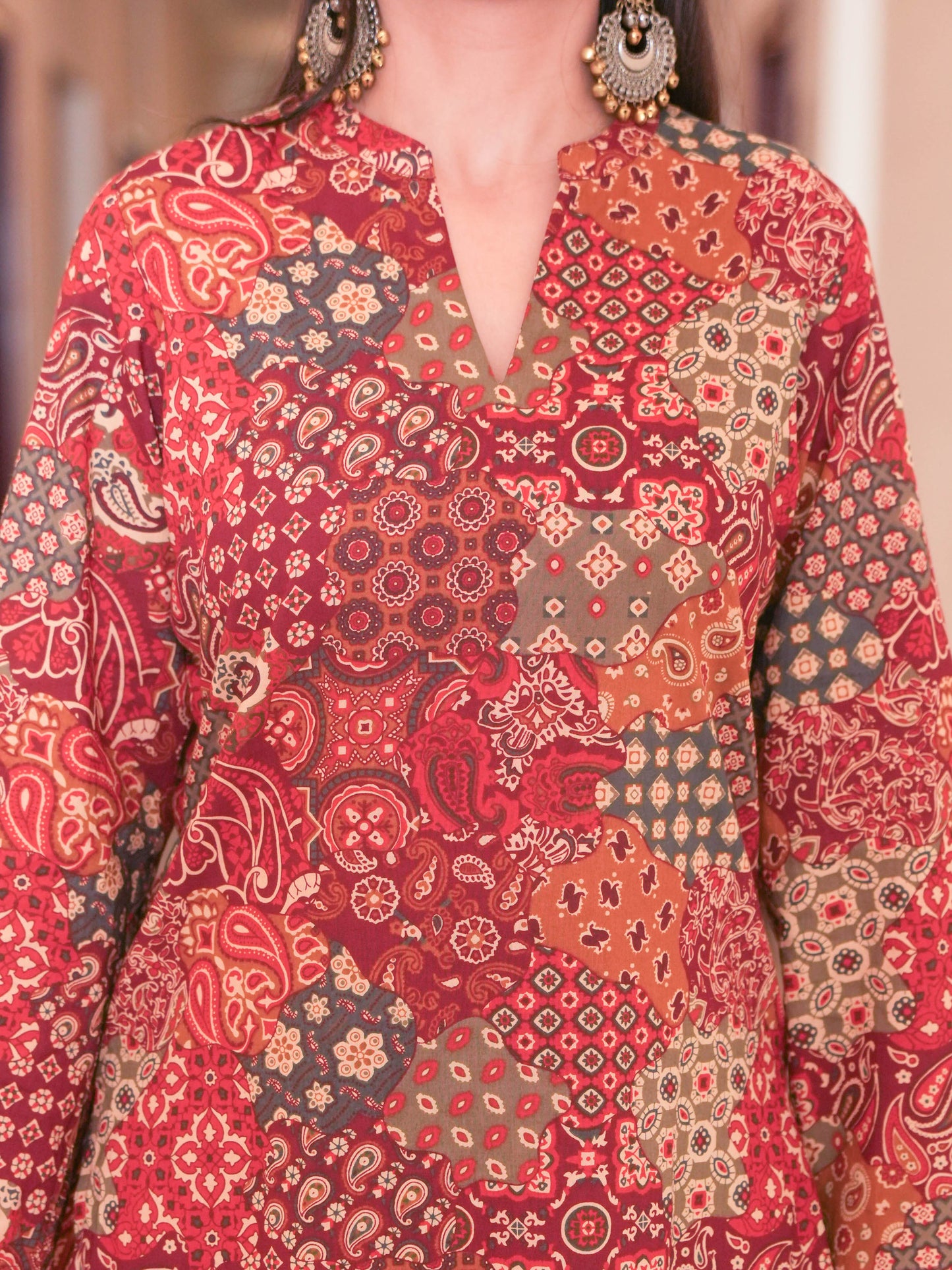 Soft Cotton Patchwork Straight Multicolor Kurta