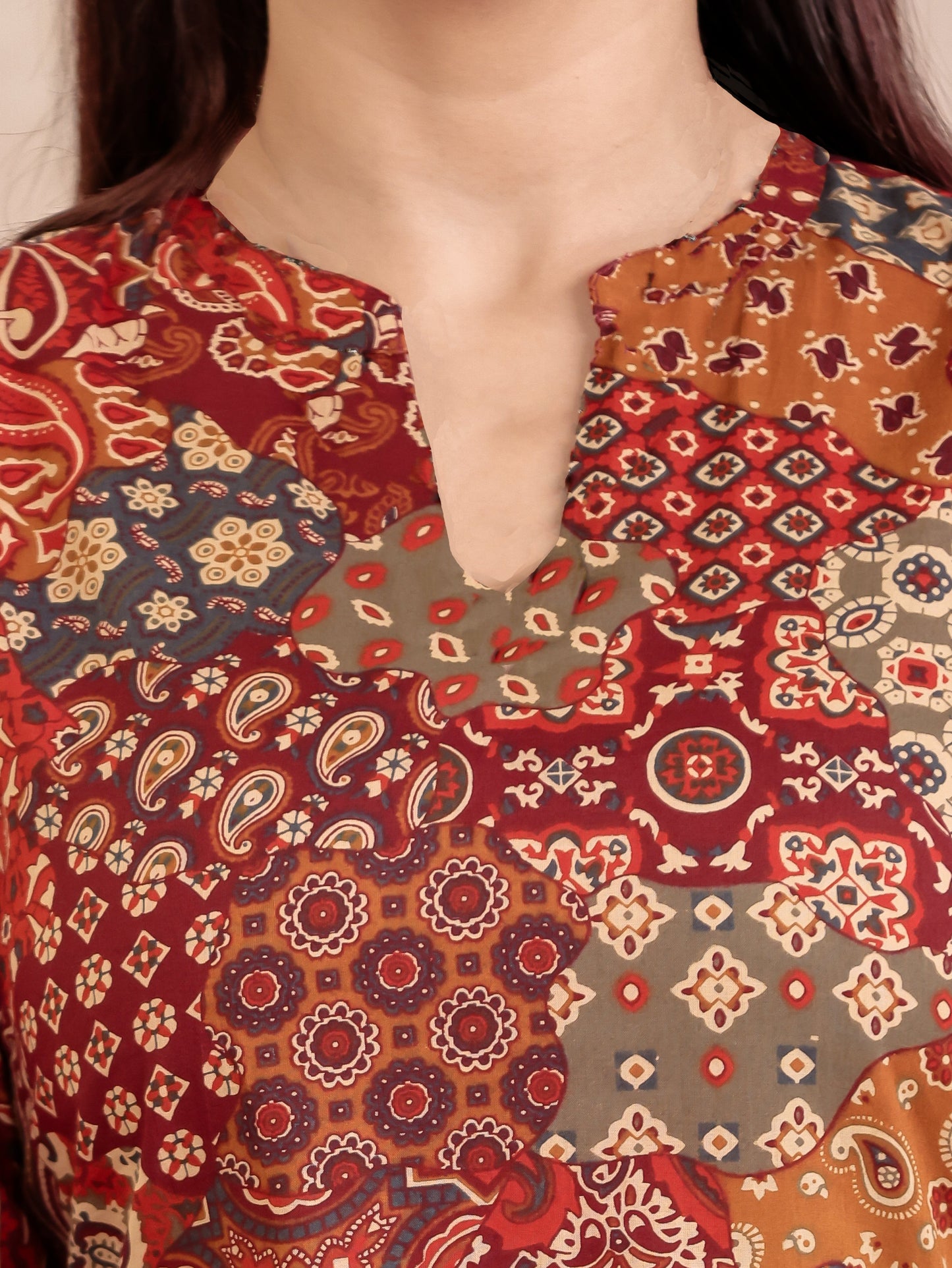 Soft Cotton Patchwork Straight Multicolor Kurta