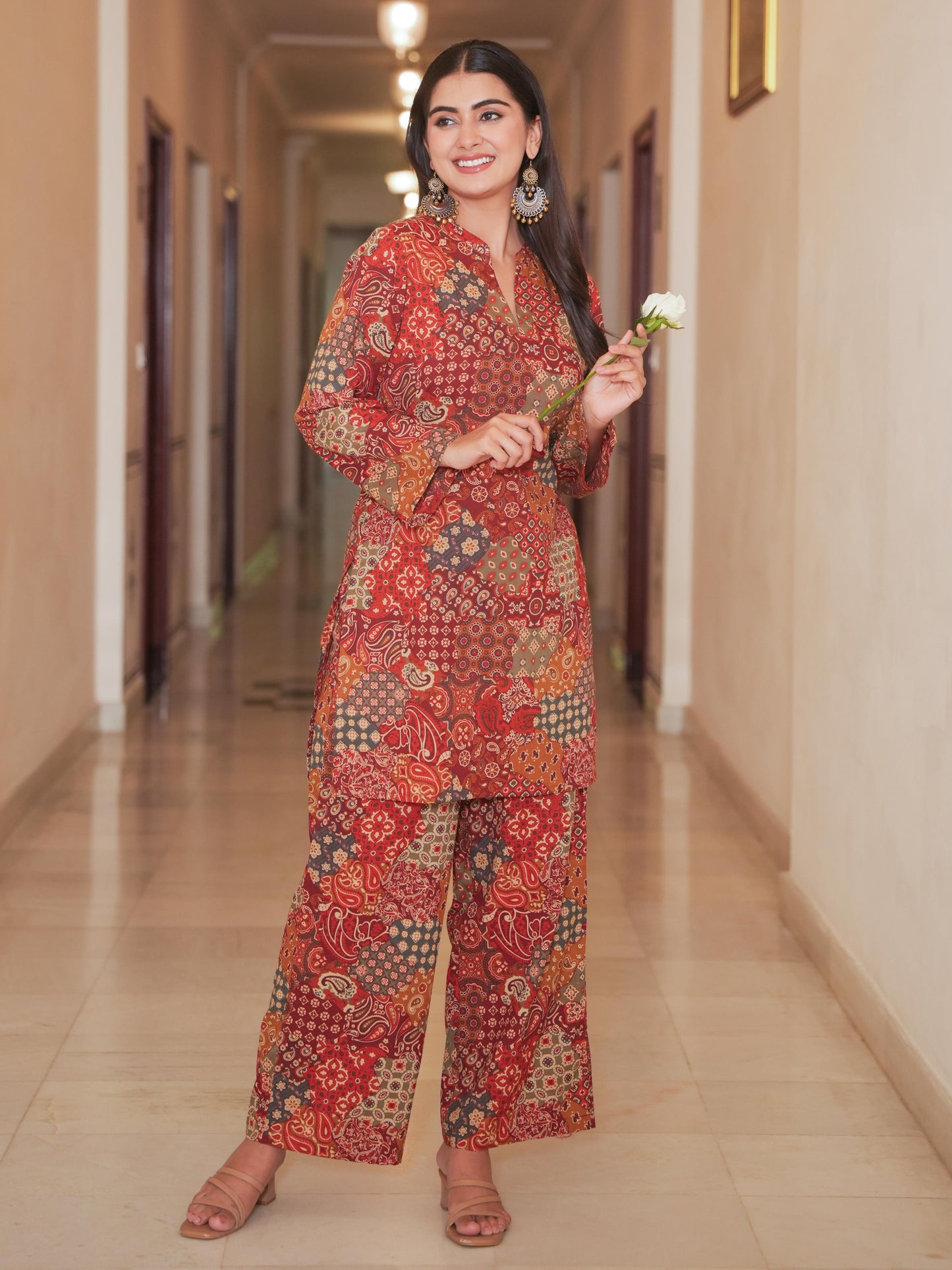 Soft Cotton Patchwork Straight Multicolor Kurta