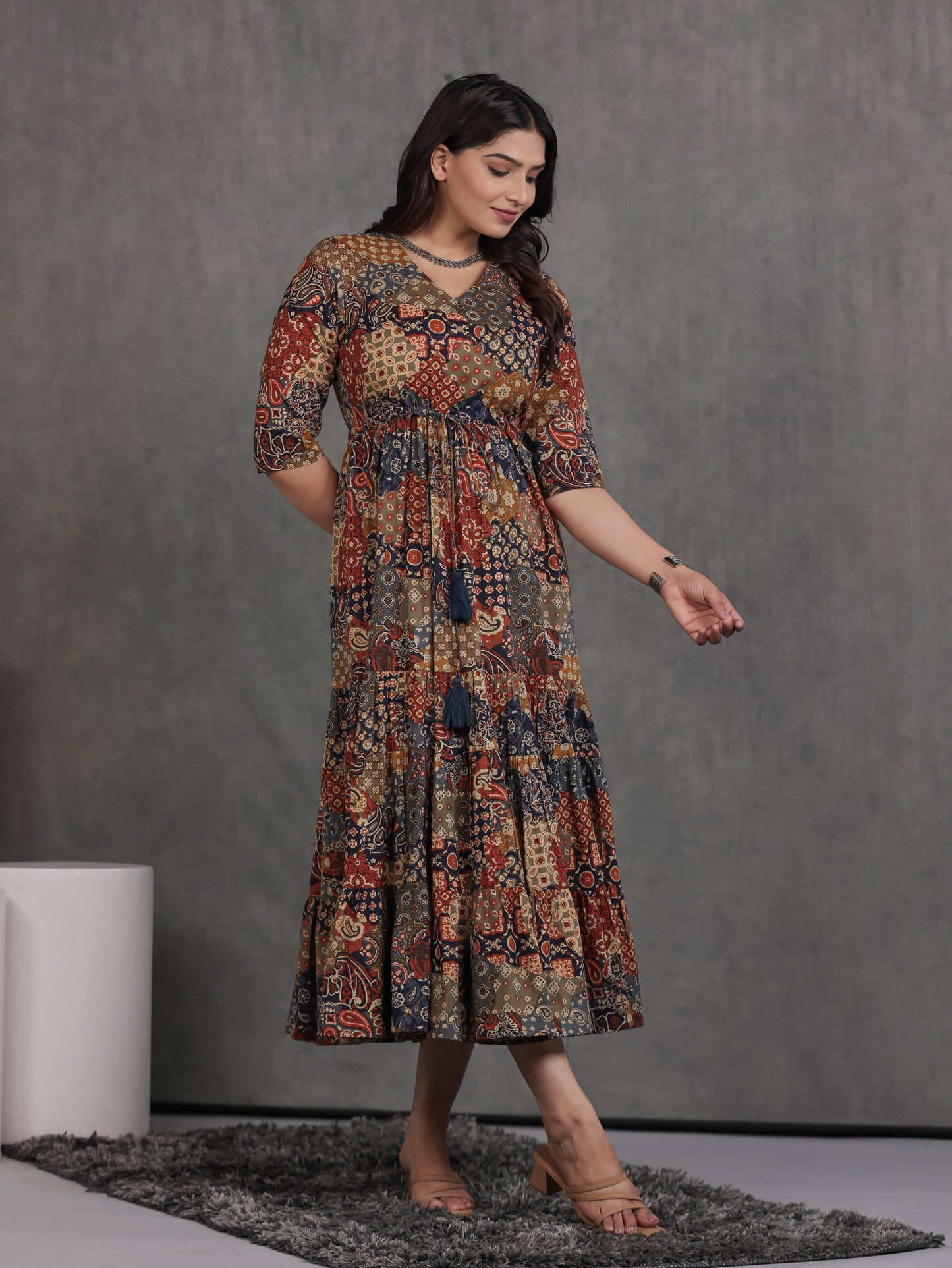 Soft Cotton Patchwork A-line Multicolor Dress