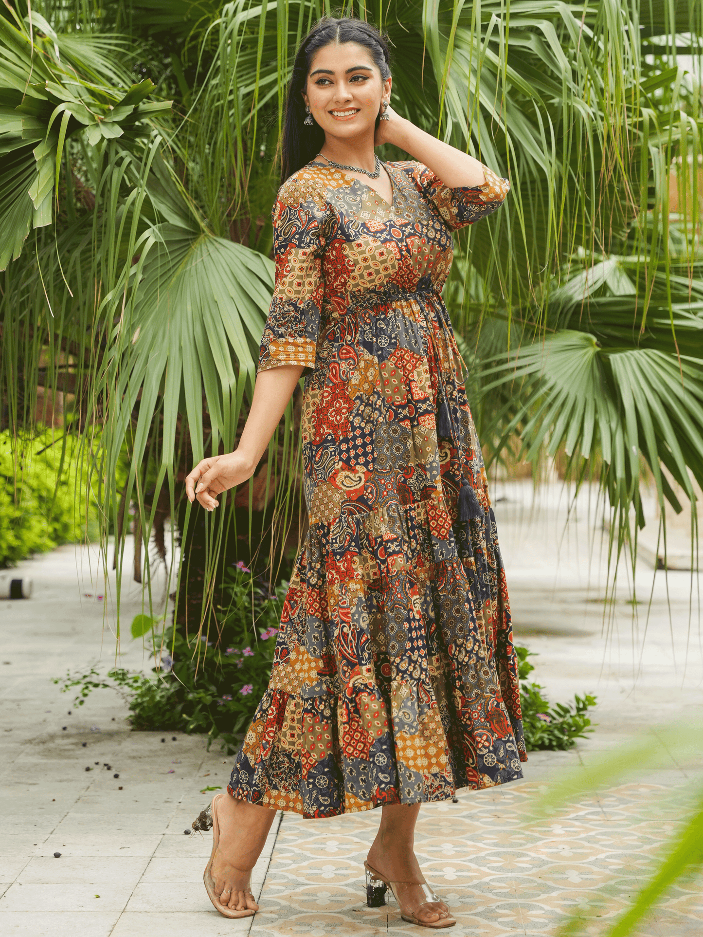 Soft Cotton Patchwork Anarkali Multicolor Dress
