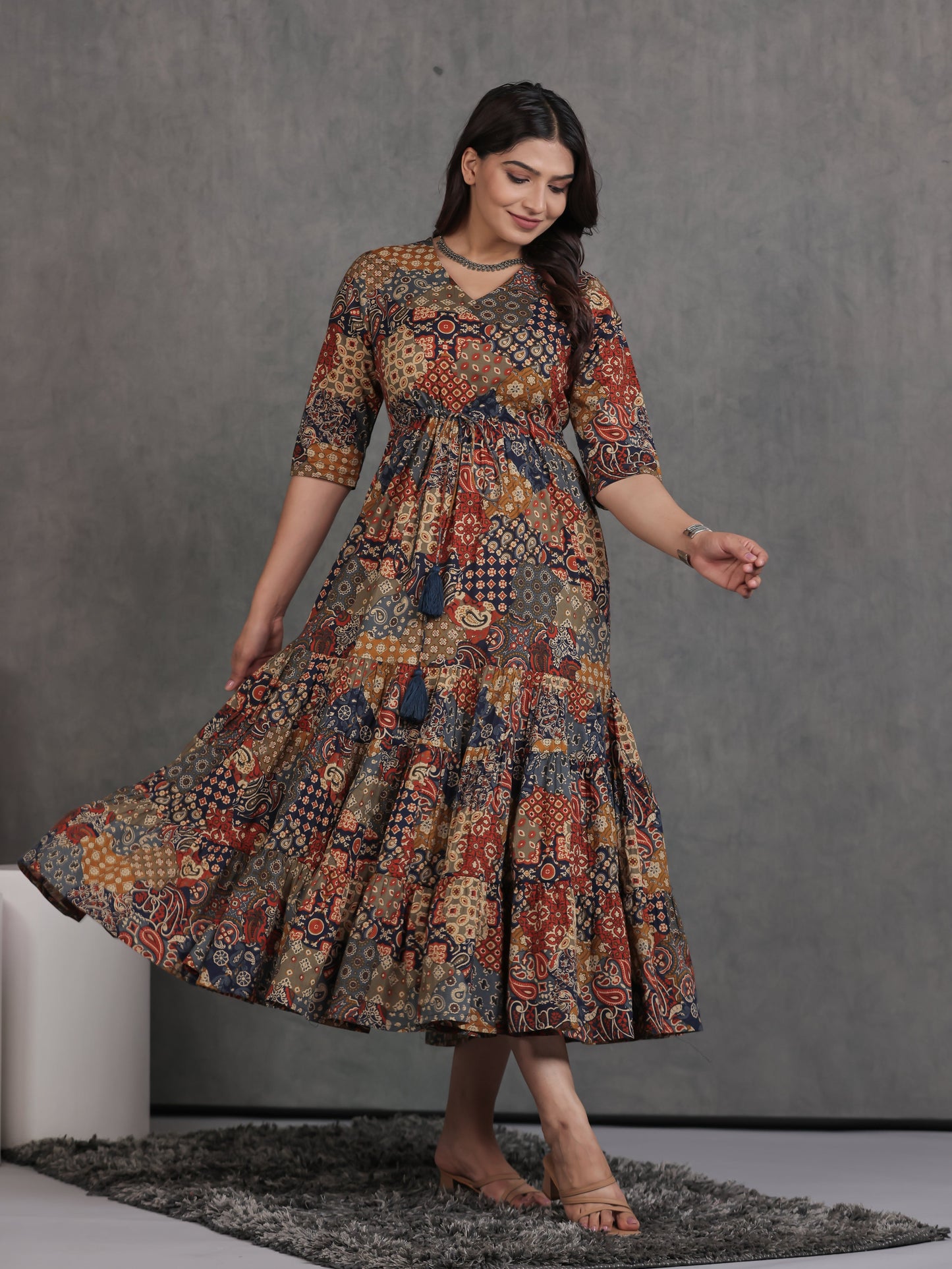 Soft Cotton Patchwork A-line Multicolor Dress