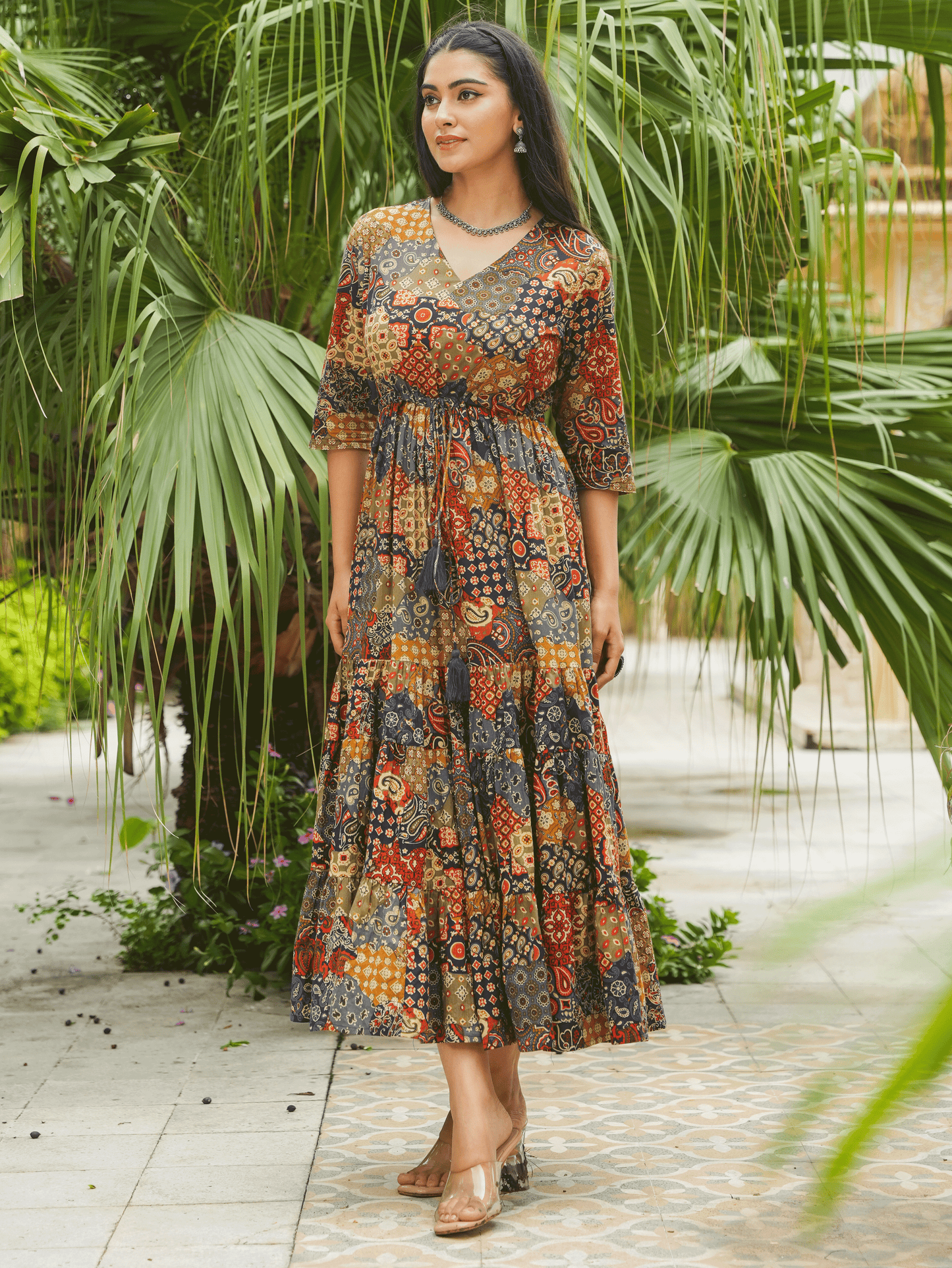 Soft Cotton Patchwork Anarkali Multicolor Dress