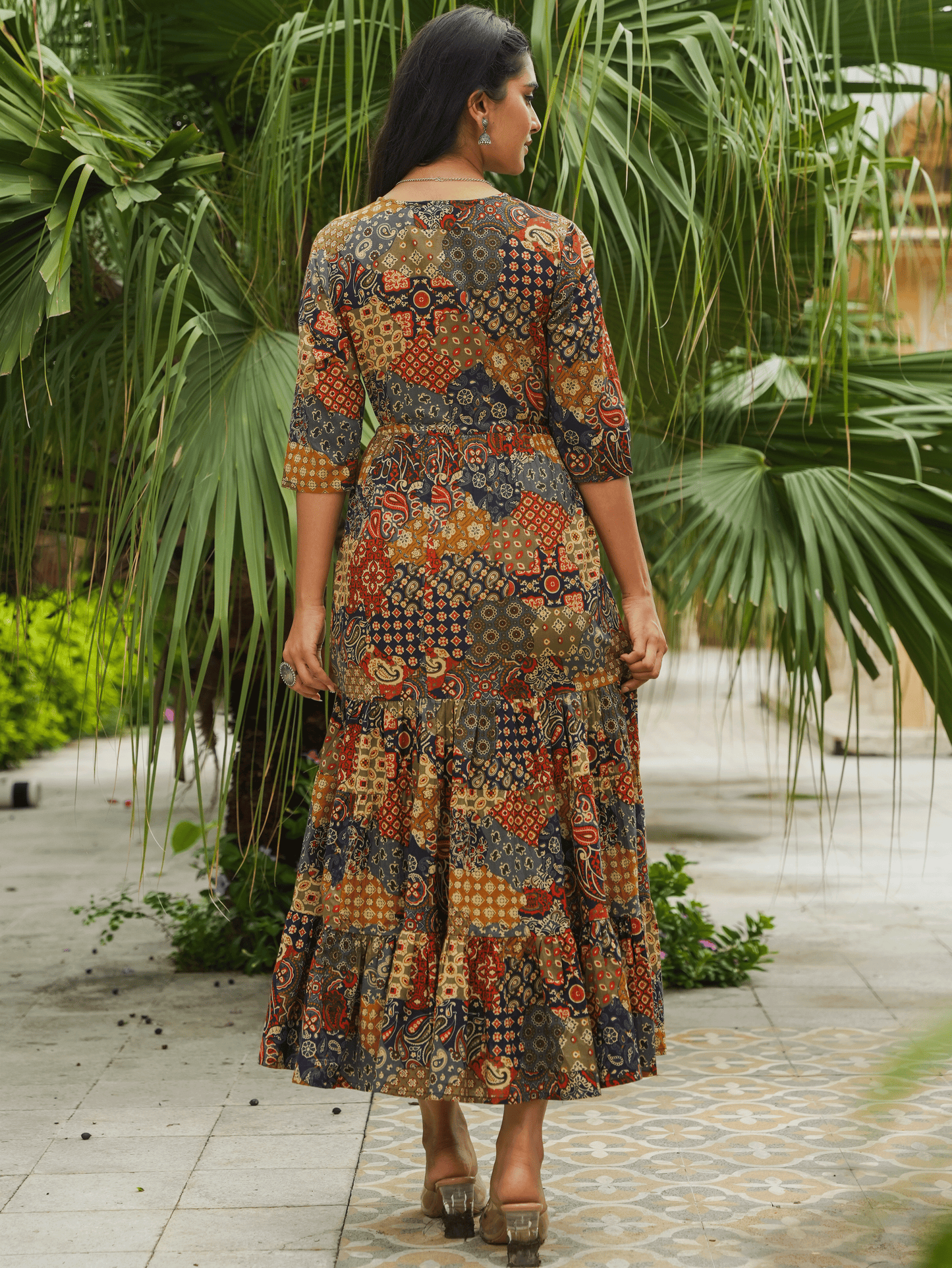 Soft Cotton Patchwork Anarkali Multicolor Dress
