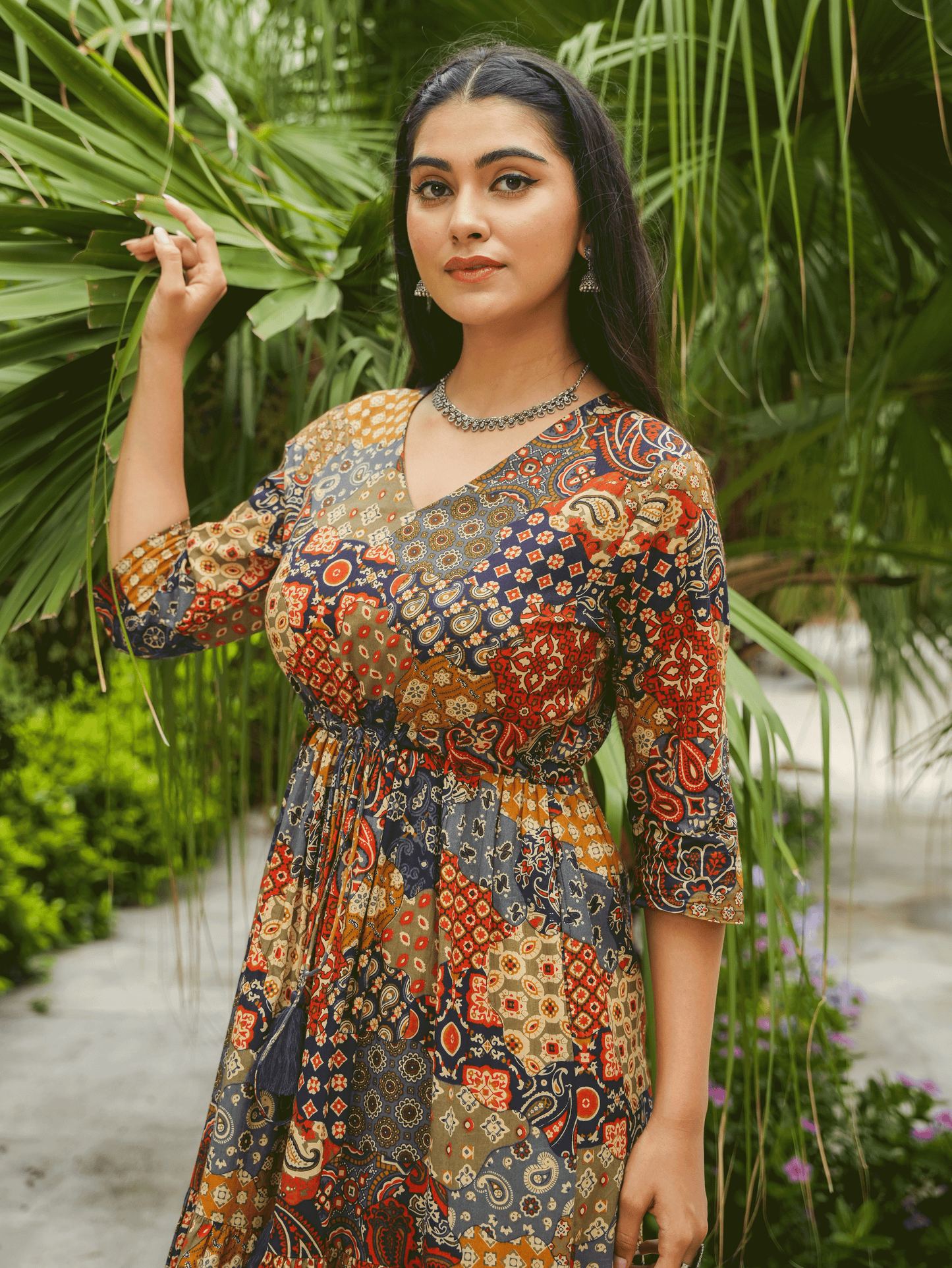 Soft Cotton Patchwork Anarkali Multicolor Dress