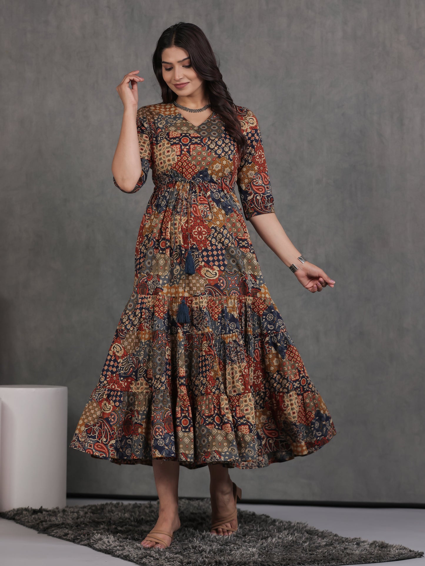 Soft Cotton Patchwork A-line Multicolor Dress