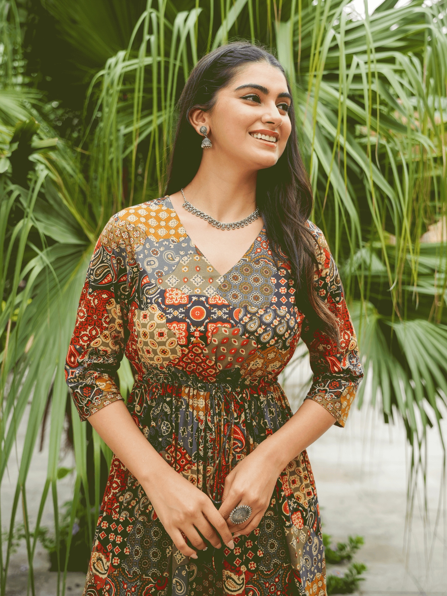 Soft Cotton Patchwork Anarkali Multicolor Dress