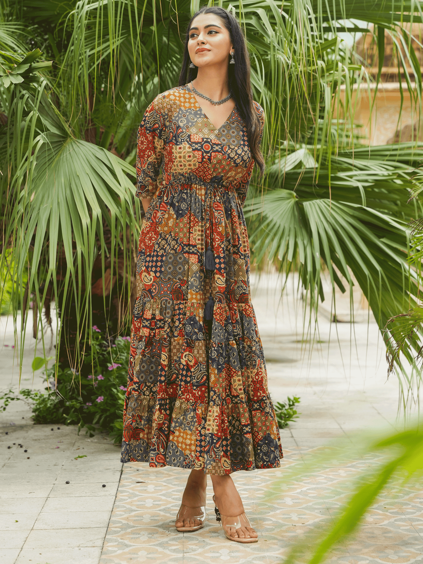 Soft Cotton Patchwork Anarkali Multicolor Dress