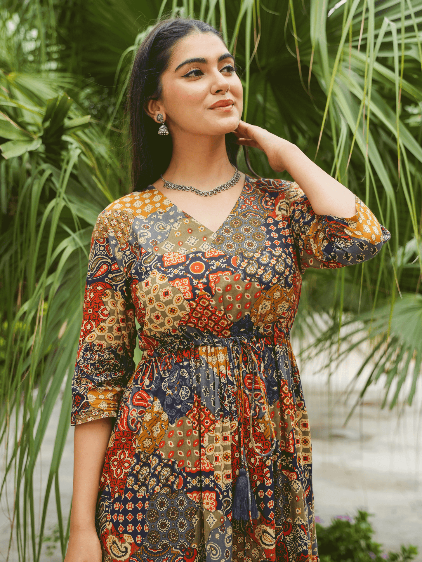 Soft Cotton Patchwork Anarkali Multicolor Dress