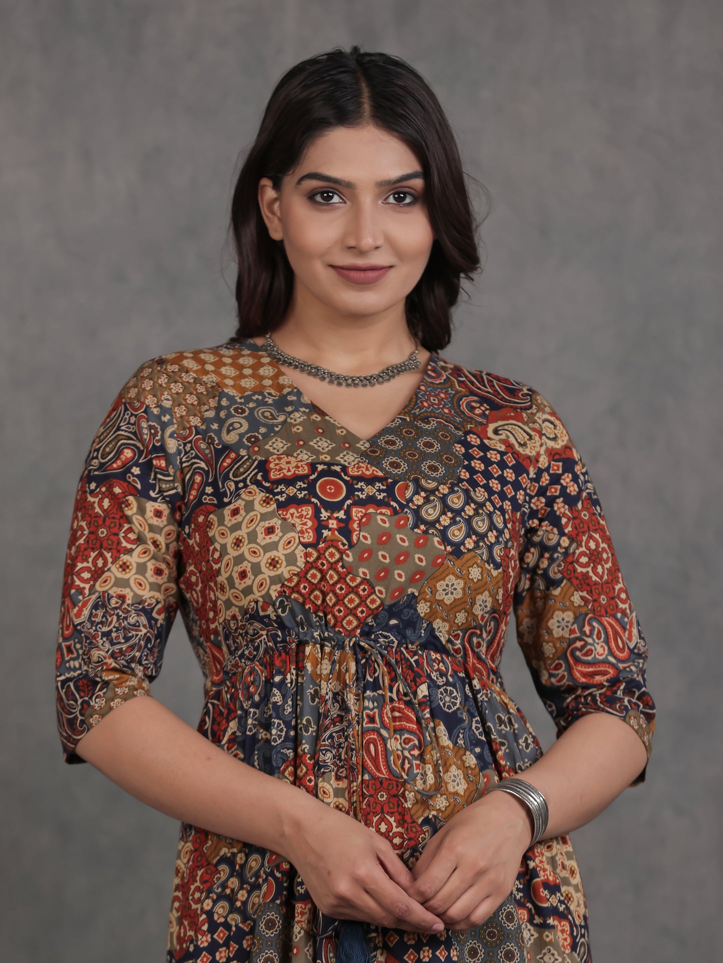 Soft Cotton Patchwork A-line Multicolor Dress
