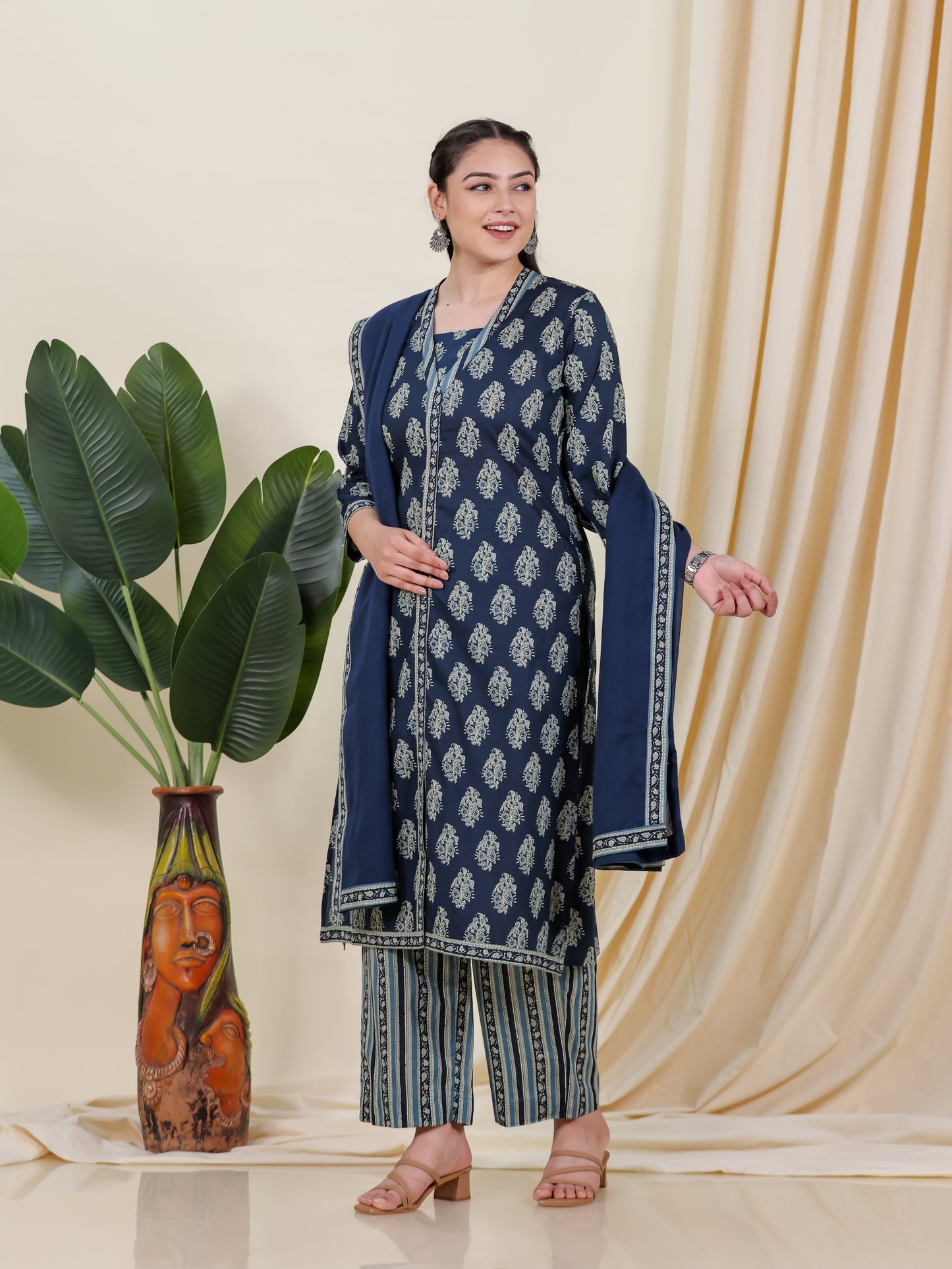 Cotton Voile Border print Blue Dupatta