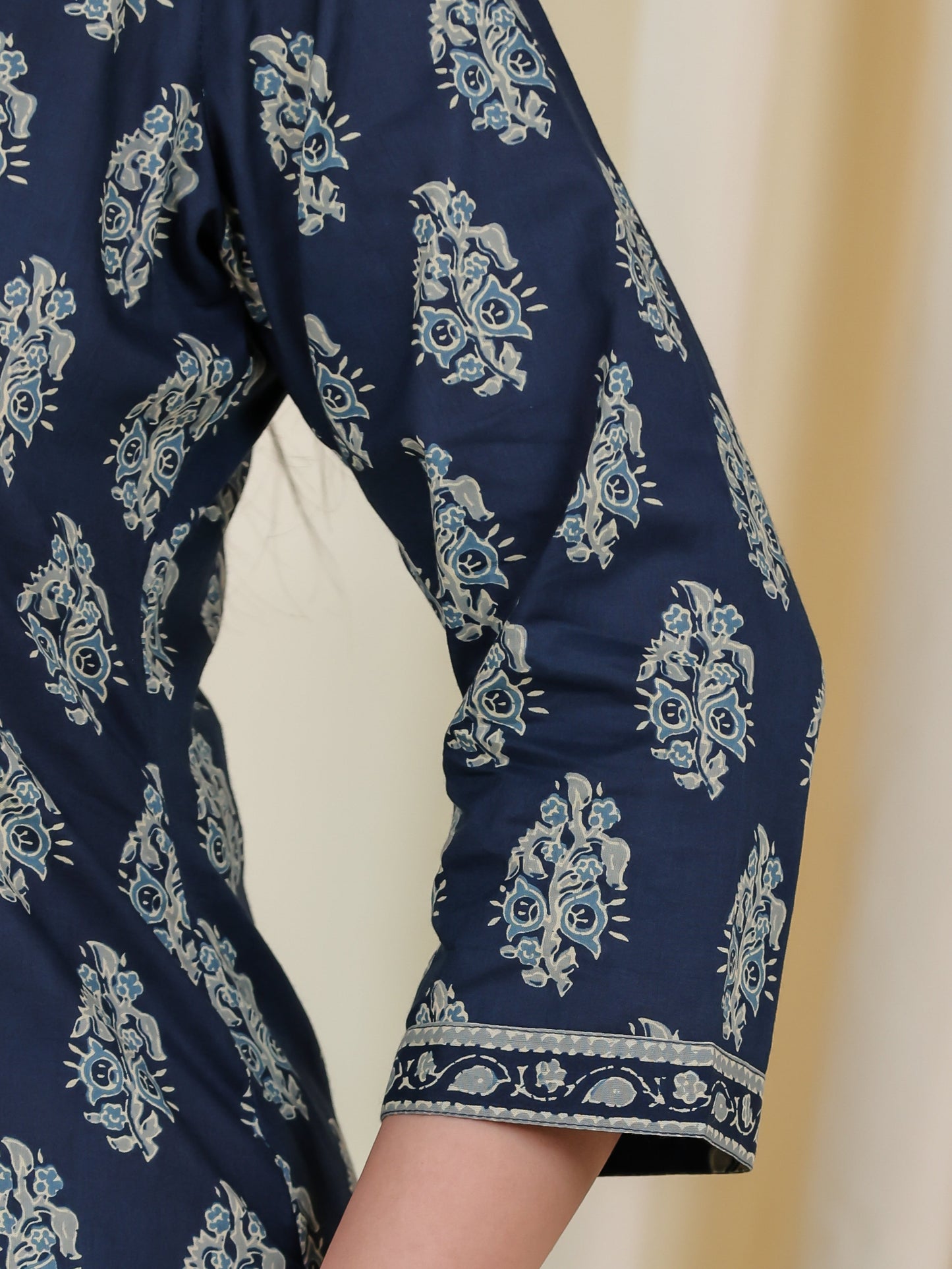 Soft Cotton Floral A-line Blue Kurta