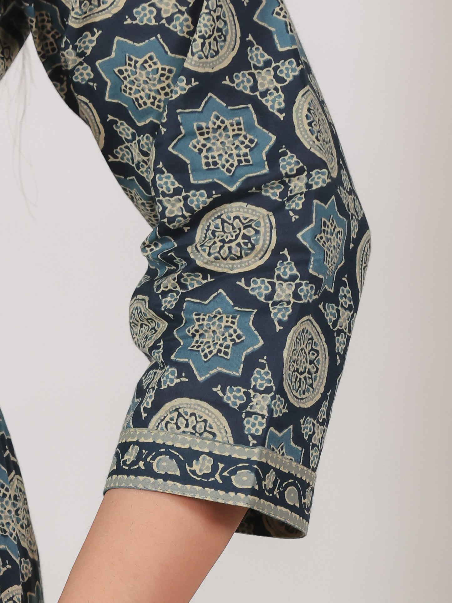 Soft Cotton Geometric Anarkali Blue Dress