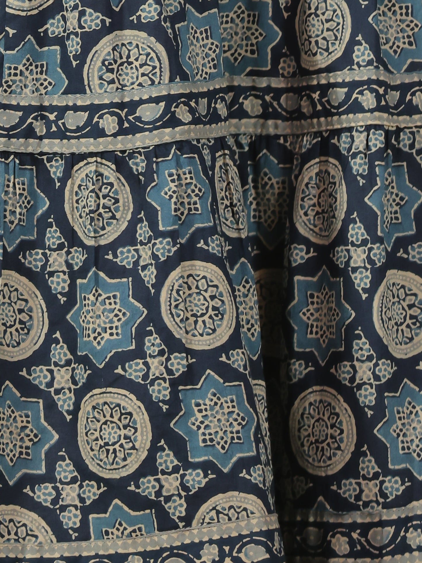 Soft Cotton Geometric Anarkali Blue Dress