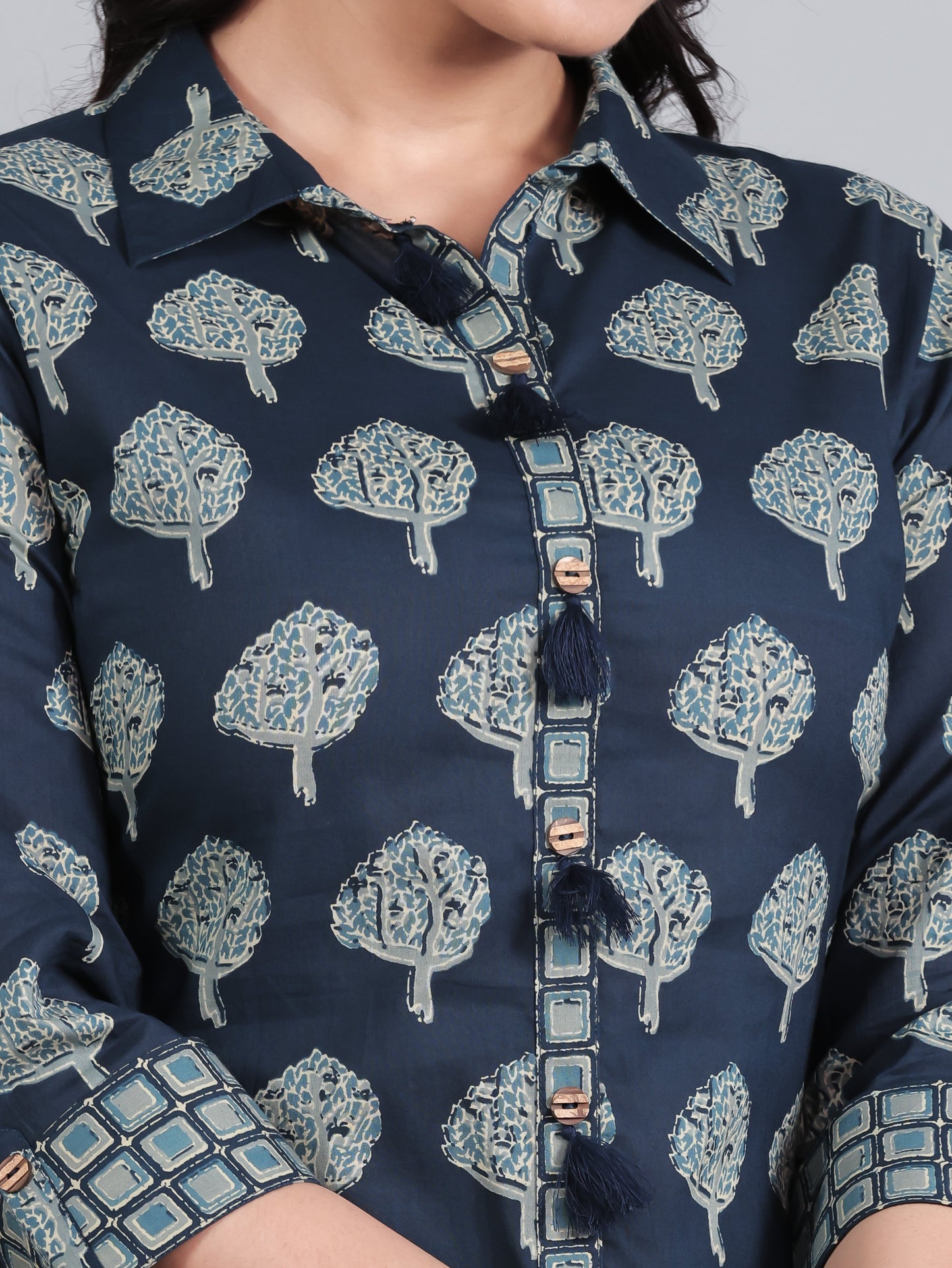 Soft Cotton Floral High Low Blue Kurta