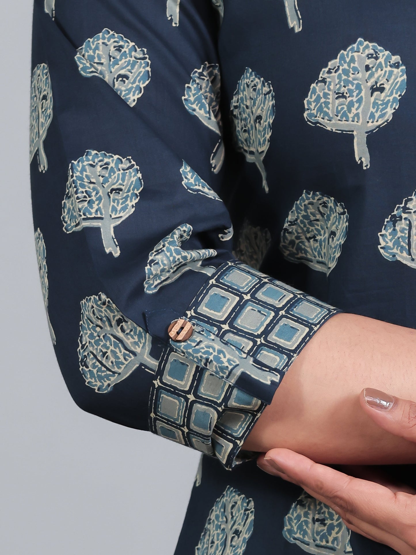 Soft Cotton Floral High Low Blue Kurta