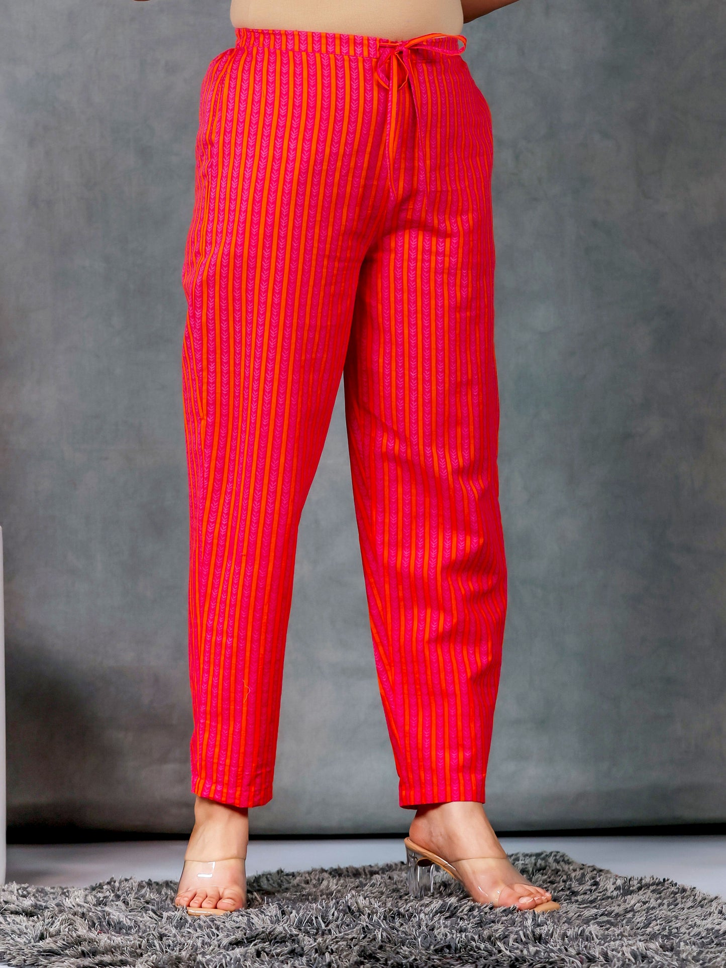 Soft Cotton Geometric A-line Pink Kurta
