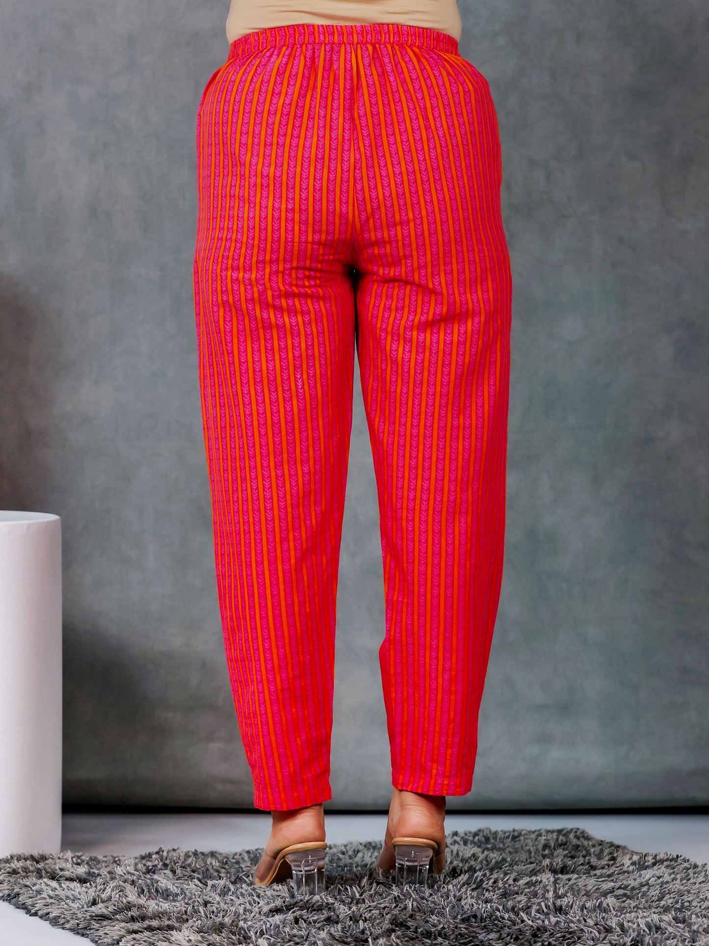 Soft Cotton Geometric A-line Pink Kurta