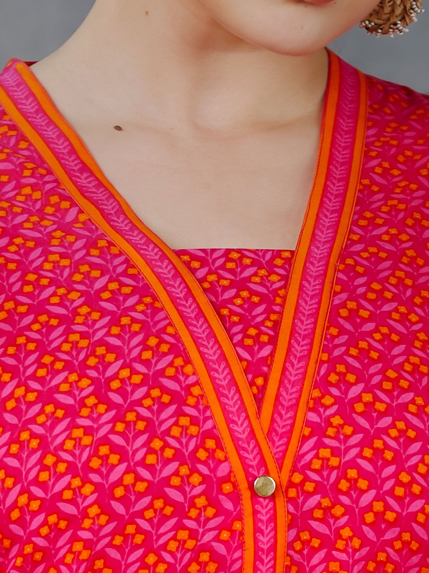 Soft Cotton Geometric A-line Pink Kurta