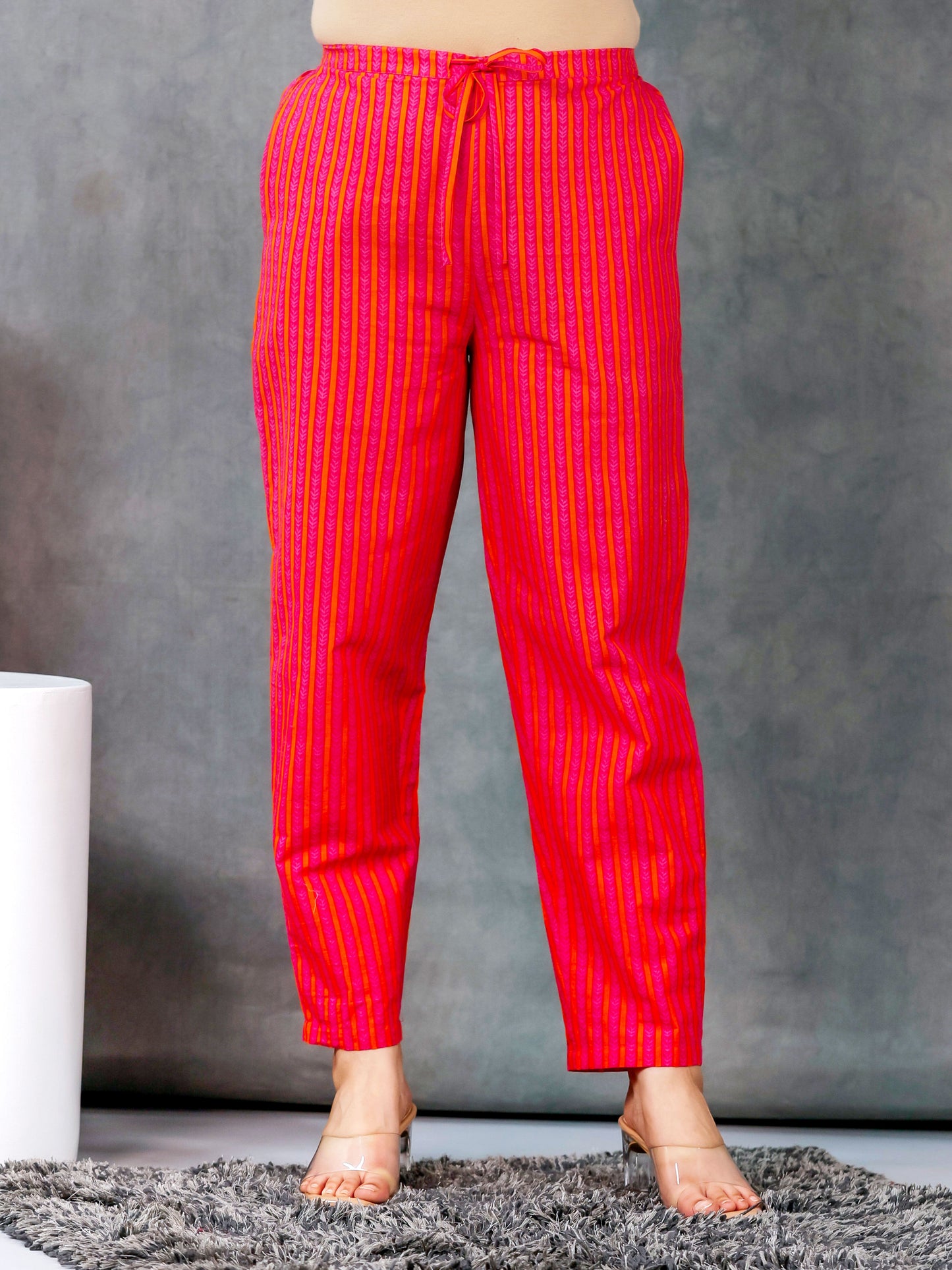 Soft Cotton Geometric A-line Pink Kurta
