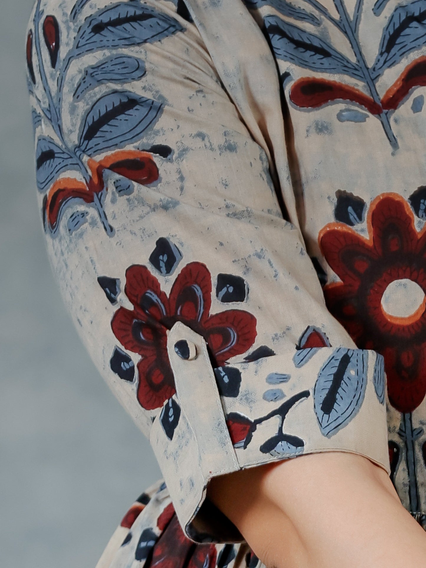 Soft Cotton Floral Flared Grey Dress