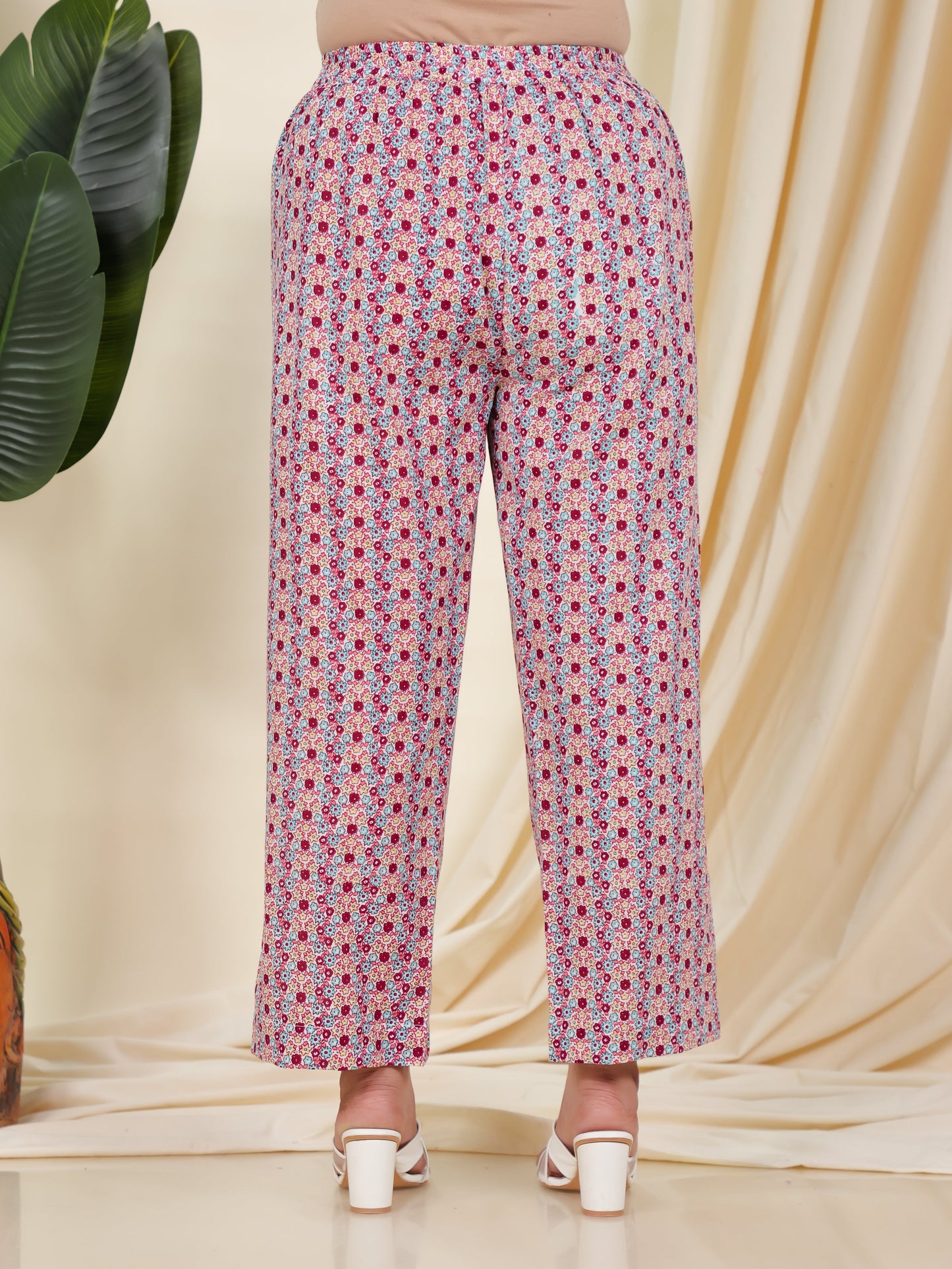 Soft Cotton Floral White Straight Trousers