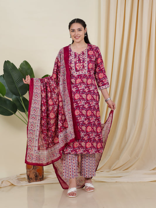 Cotton Voile Floral Purple Dupatta