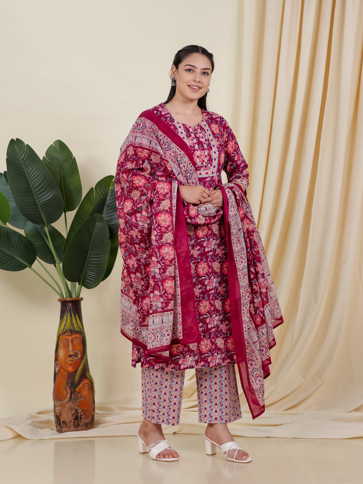 Cotton Voile Floral Purple Dupatta
