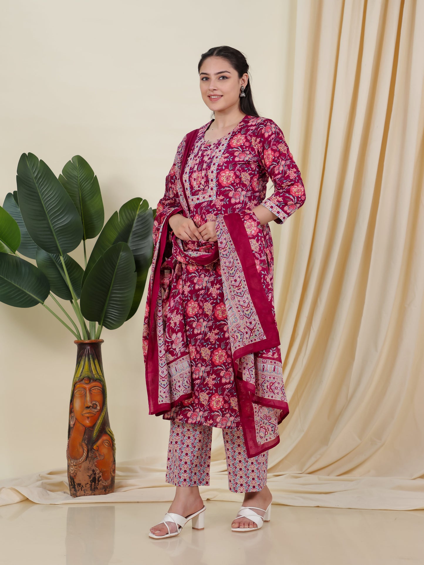 Cotton Voile Floral Purple Dupatta