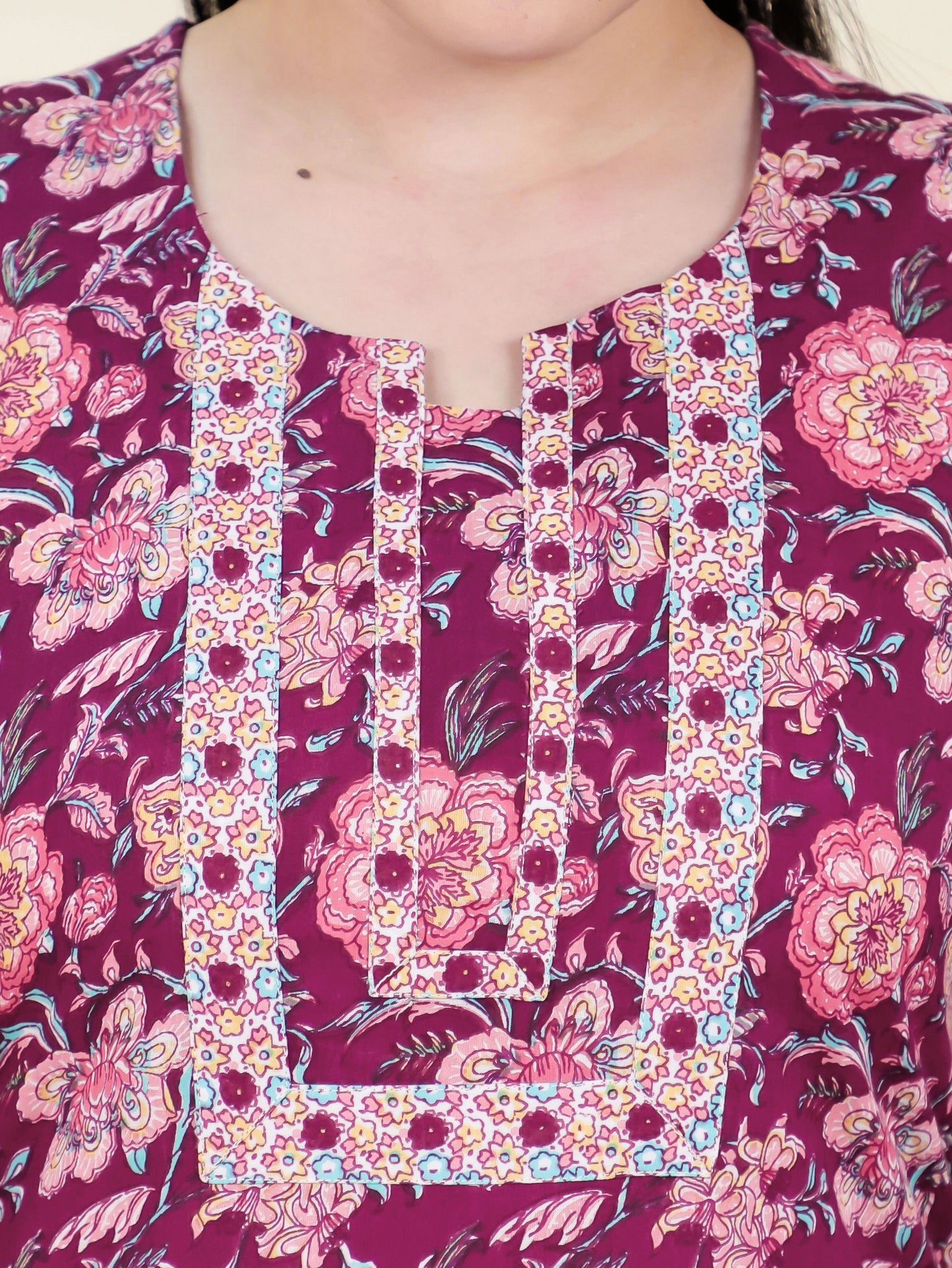 Soft Cotton Floral Straight Wine Kurta