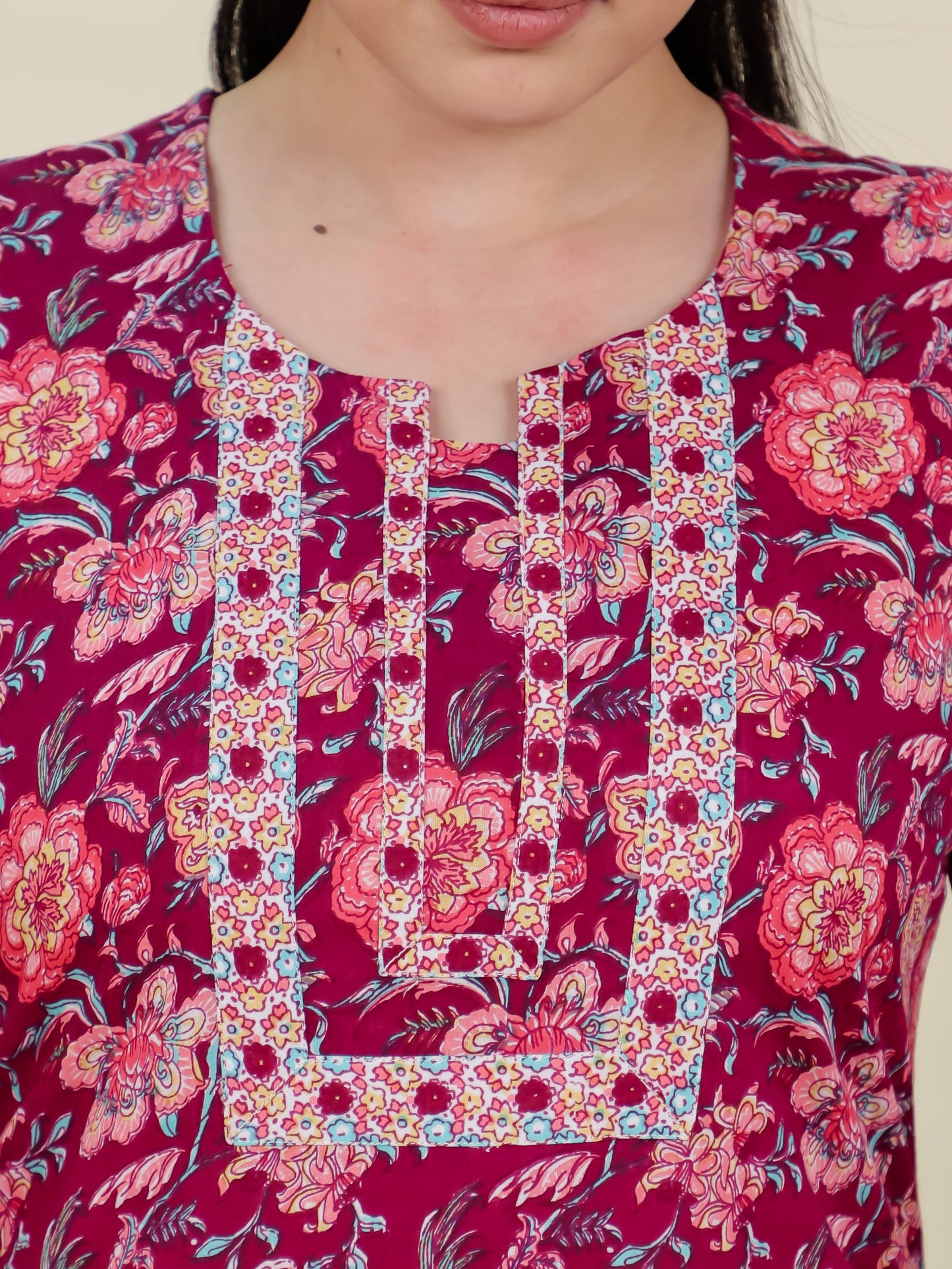 Soft Cotton Floral Straight Wine Kurta