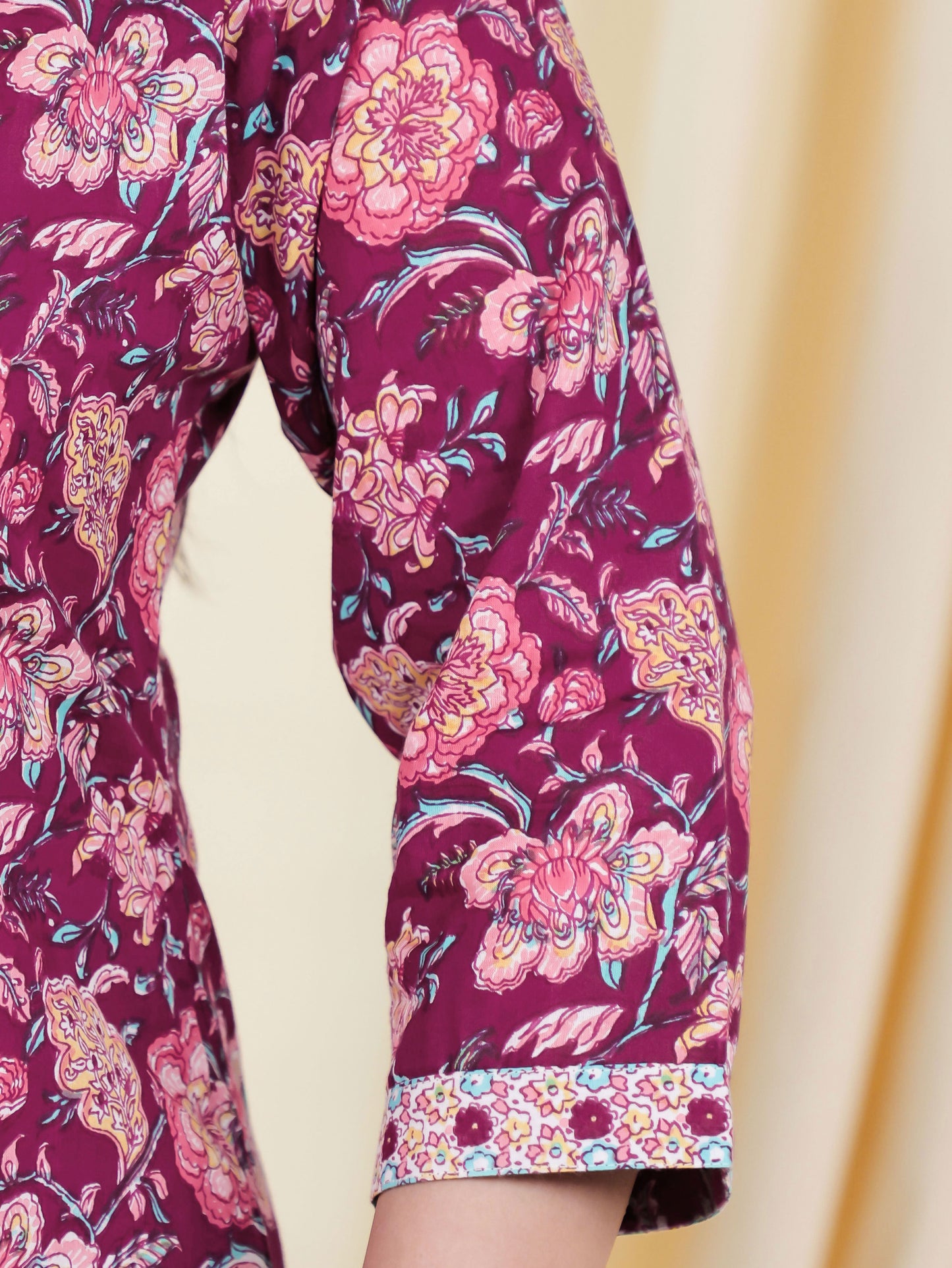 Soft Cotton Floral Straight Wine Kurta