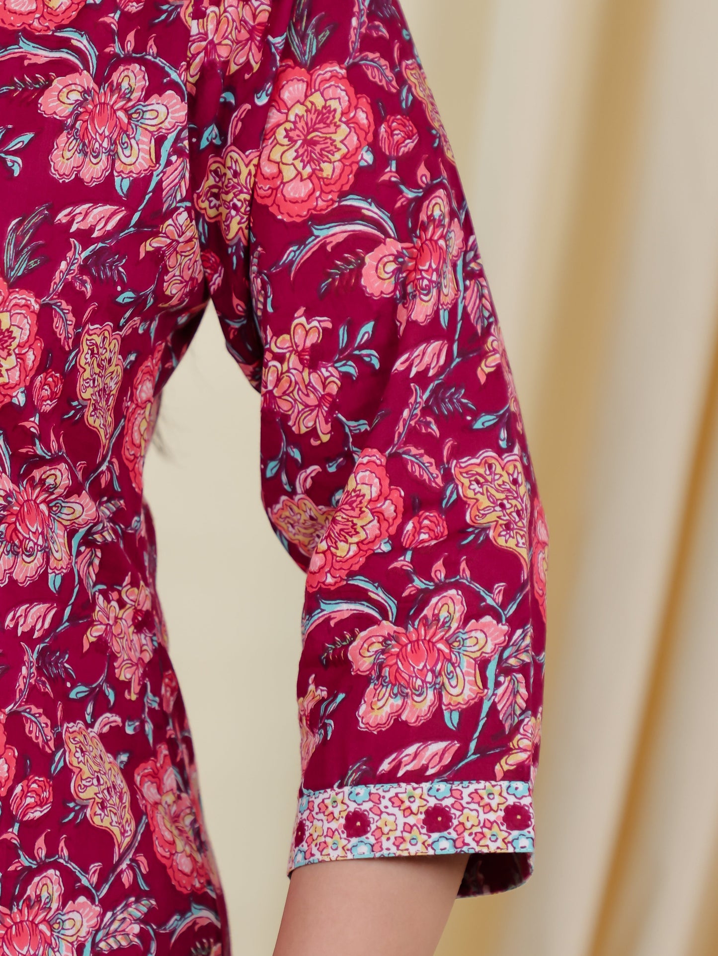 Soft Cotton Floral Straight Wine Kurta