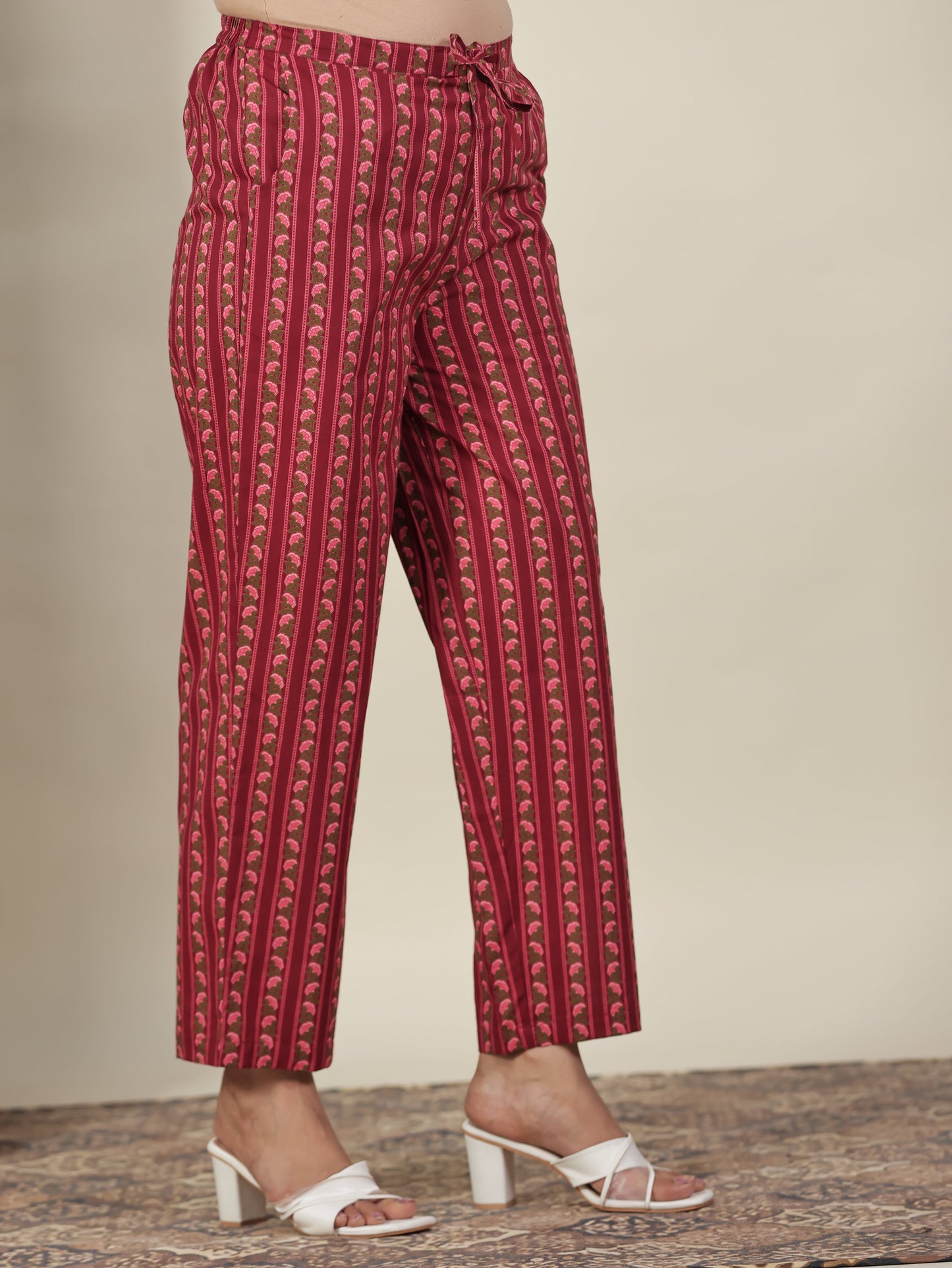 Soft Cotton Floral Straight Maroon Kurta